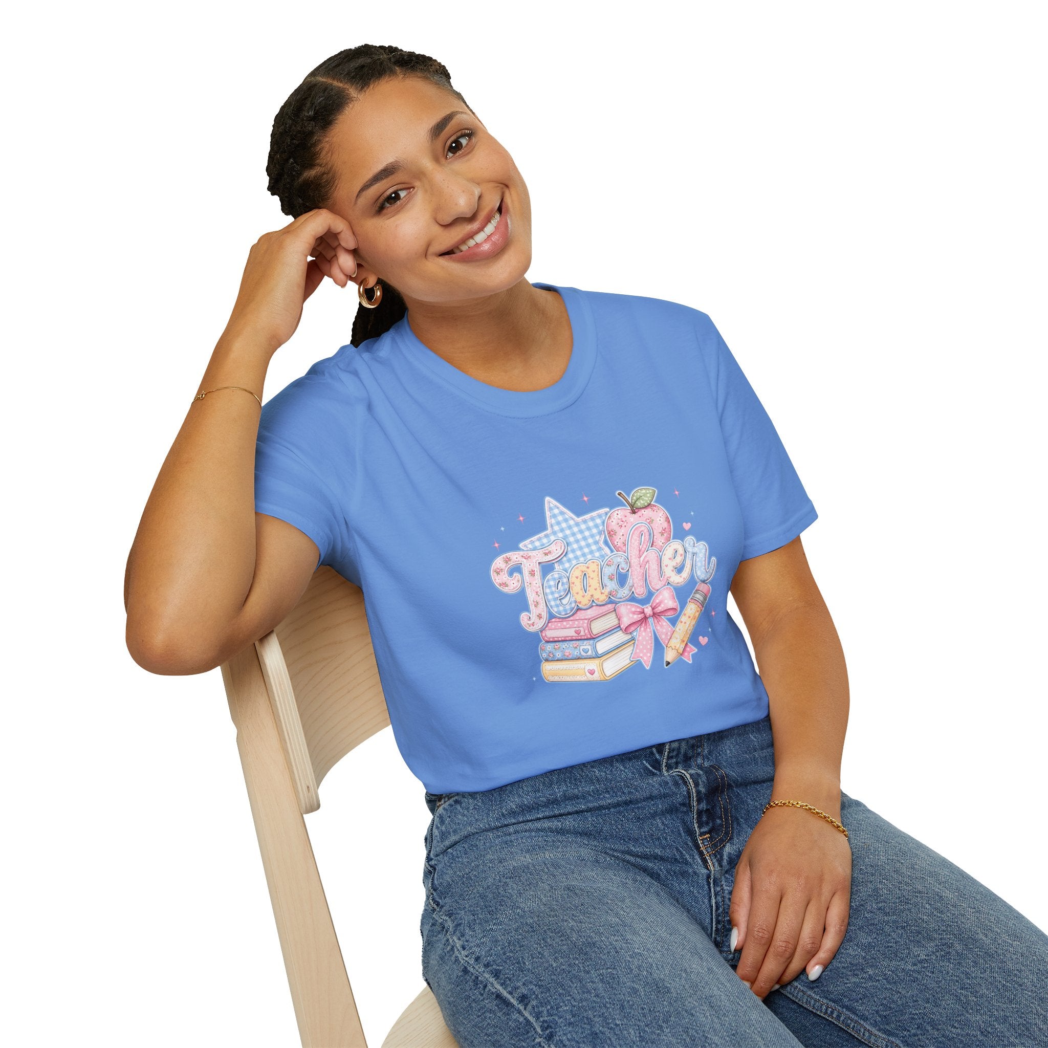 Cute Pastel Apple & Books Teacher T-Shirt — Funny Back-to-School Gift Graphic Tee