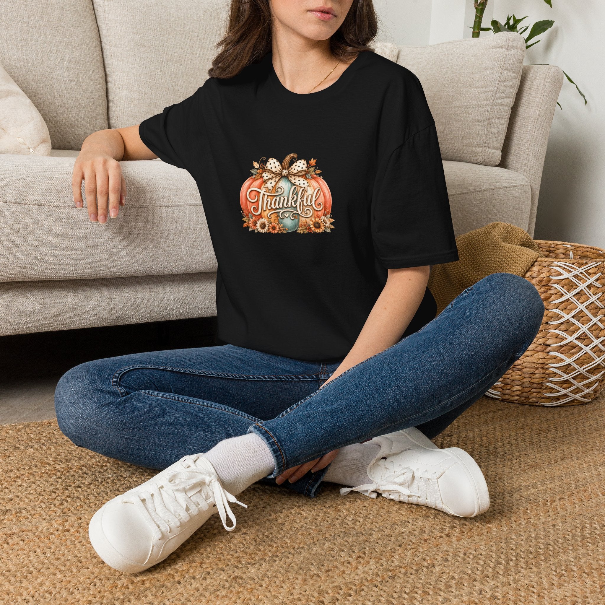 Thankful Pumpkin T-Shirt — Cute Fall Thanksgiving Gift for Women Graphic Tee