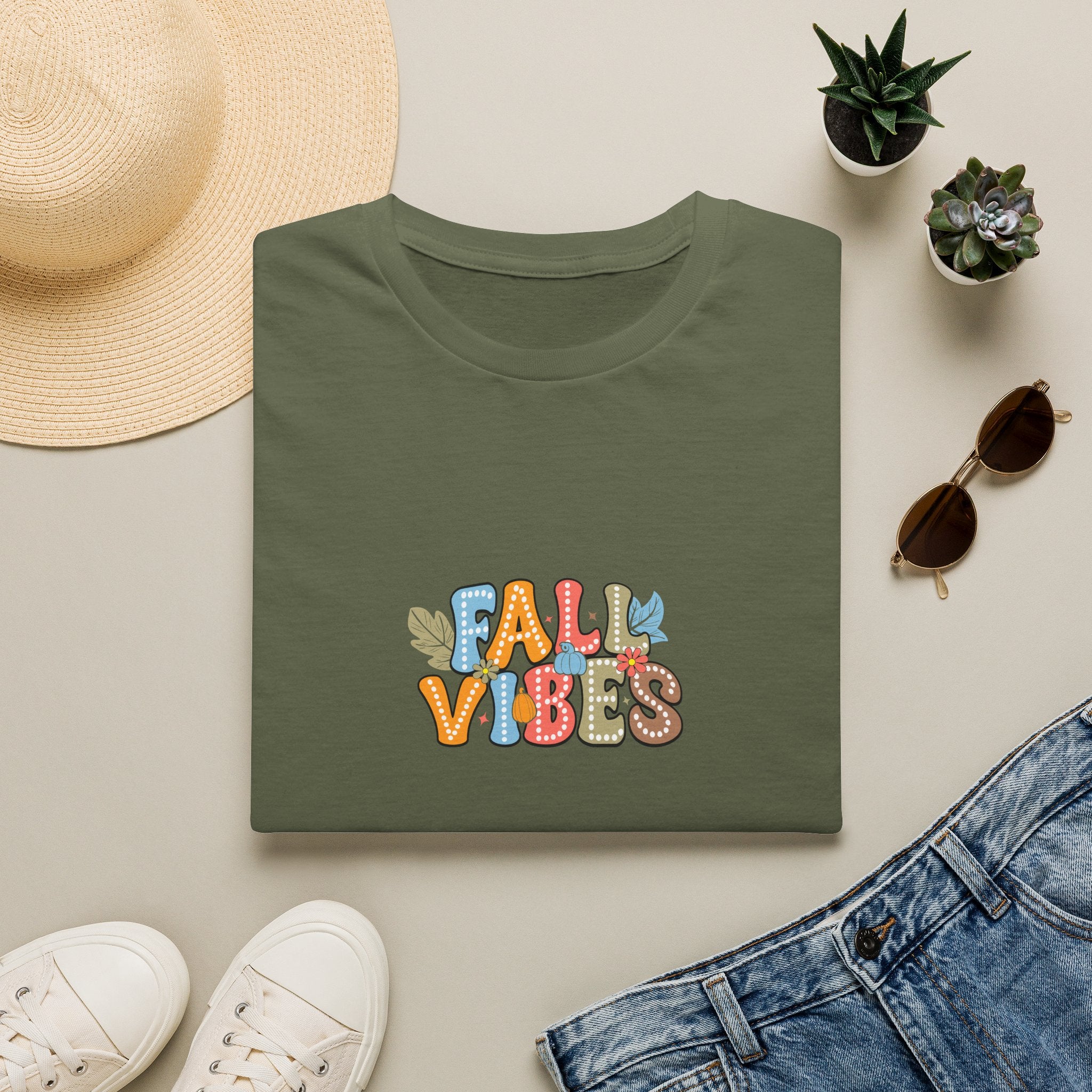 Fall Vibes Colorful Autumn T-Shirt — Cute Fall Gift for Women Graphic Tee
