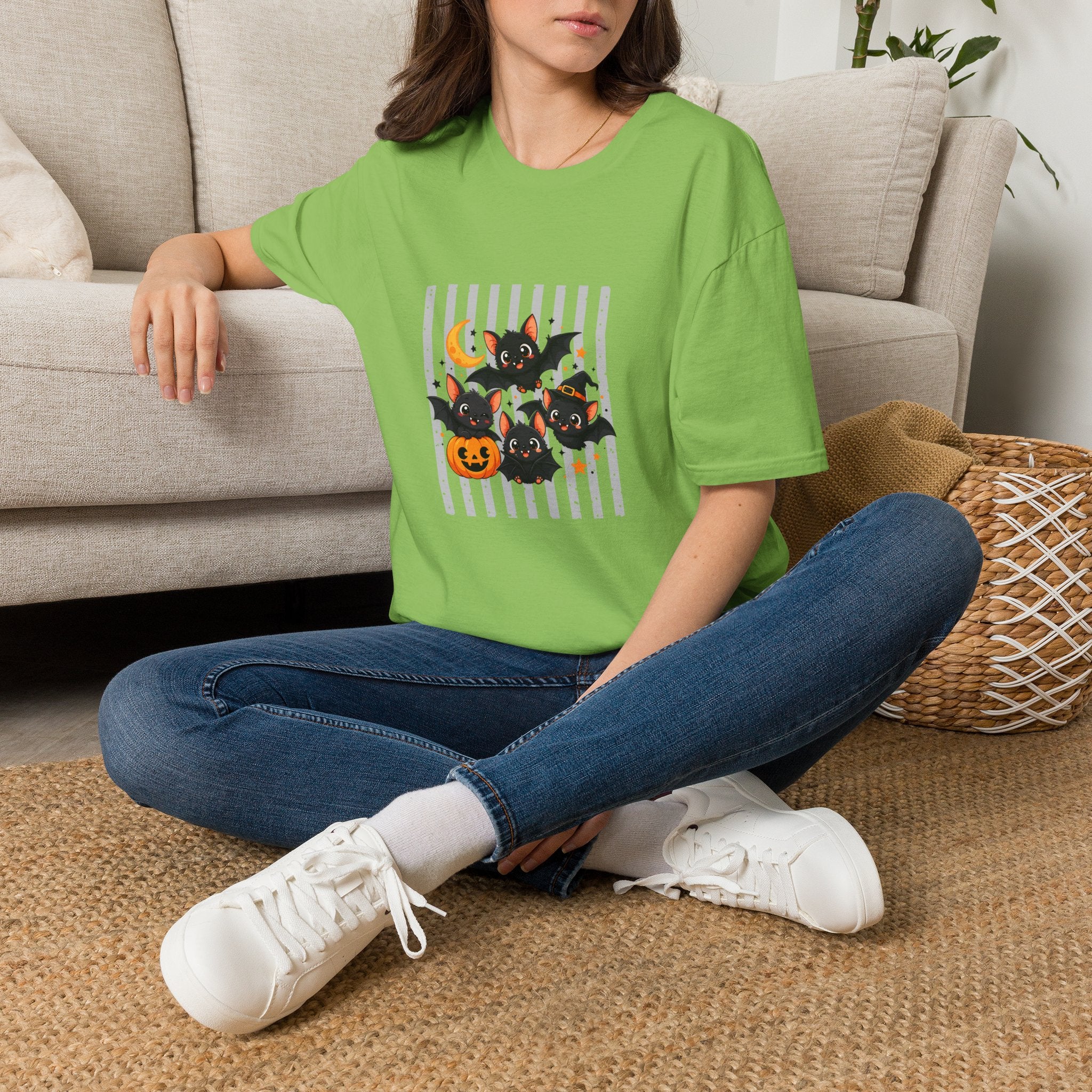 Halloween Bats Pumpkin Moon T-Shirt — Cute Spooky Gift for Women Graphic Tee
