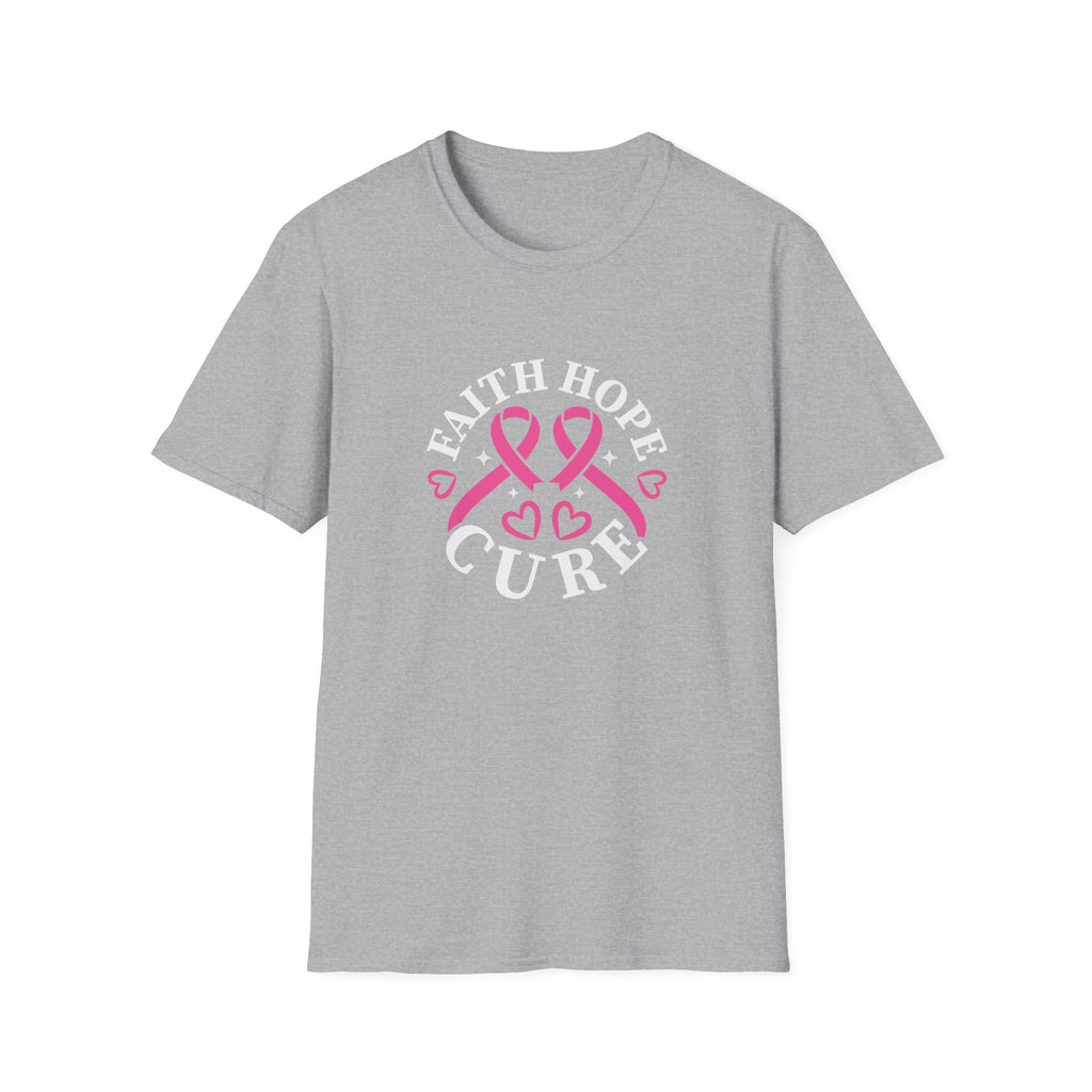 Faith Hope Cure Breast Cancer Awareness T-Shirt — Pink Ribbon Gift for Her Support Graphic Tee