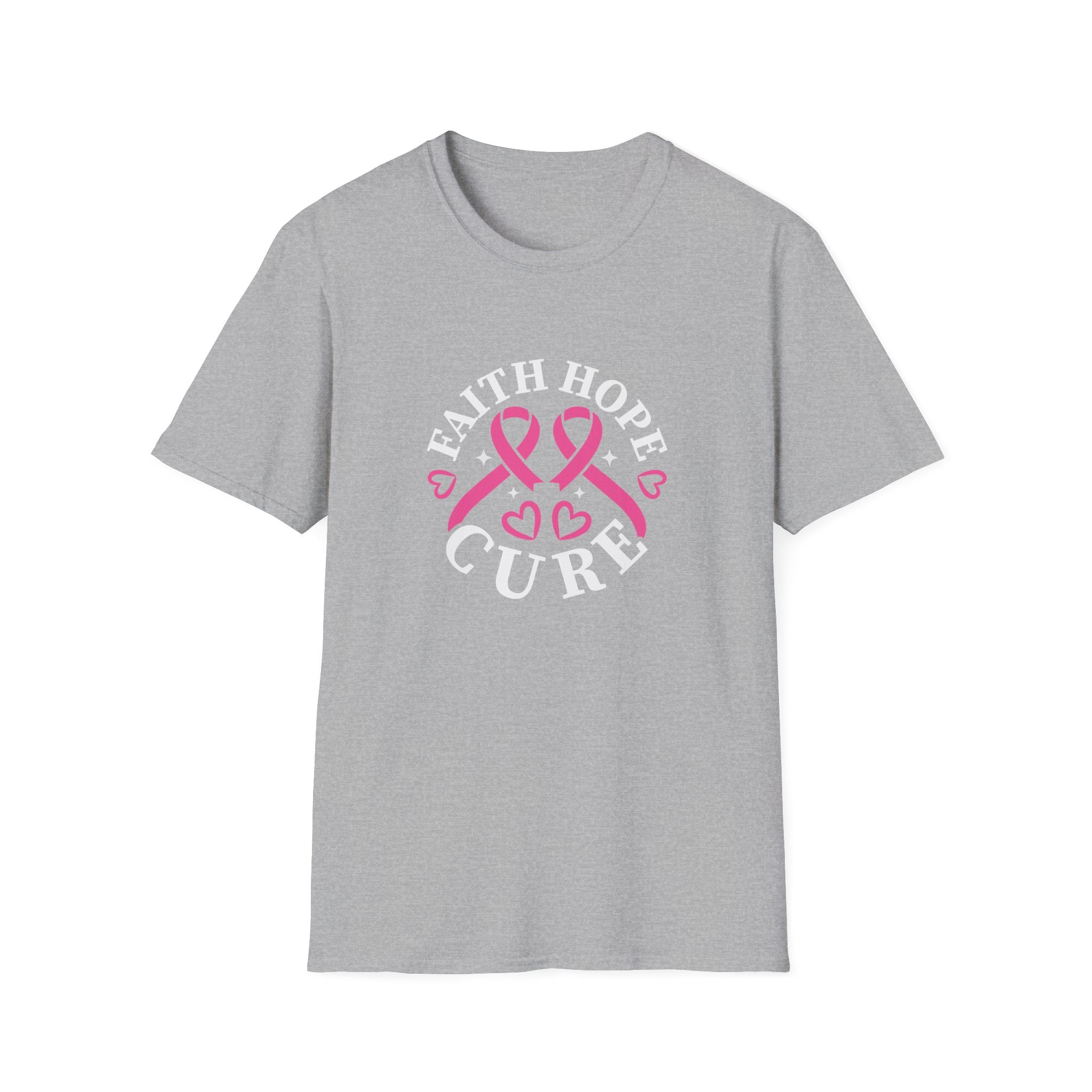 Faith Hope Cure Breast Cancer Awareness T-Shirt — Pink Ribbon Gift for Her Support Graphic Tee
