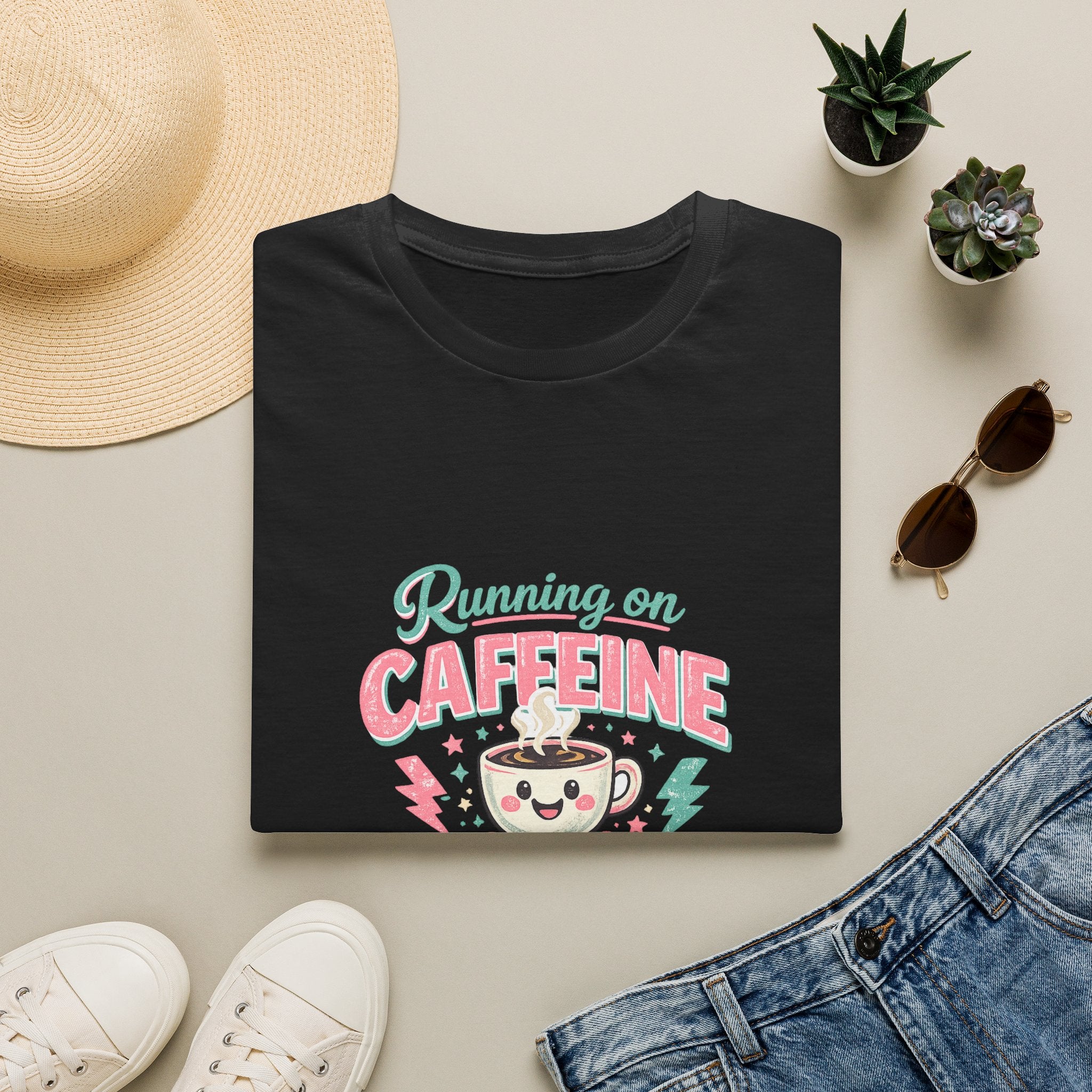Running on Caffeine & Chaos T-Shirt — Funny Gift for Coffee Loving Moms Graphic Tee