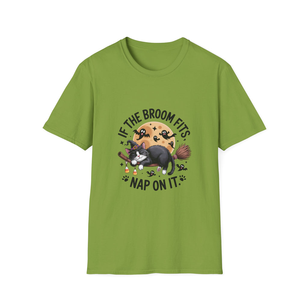 If the Broom Fits Nap on It Cat T-Shirt — Funny Halloween Gift for Women Witchy Tee