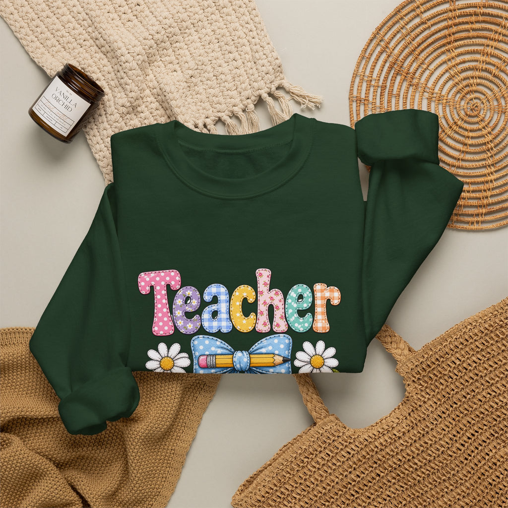 Teacher Floral Bow Sweatshirt — Cute Pastel Gift for Teachers Appreciation Crewneck