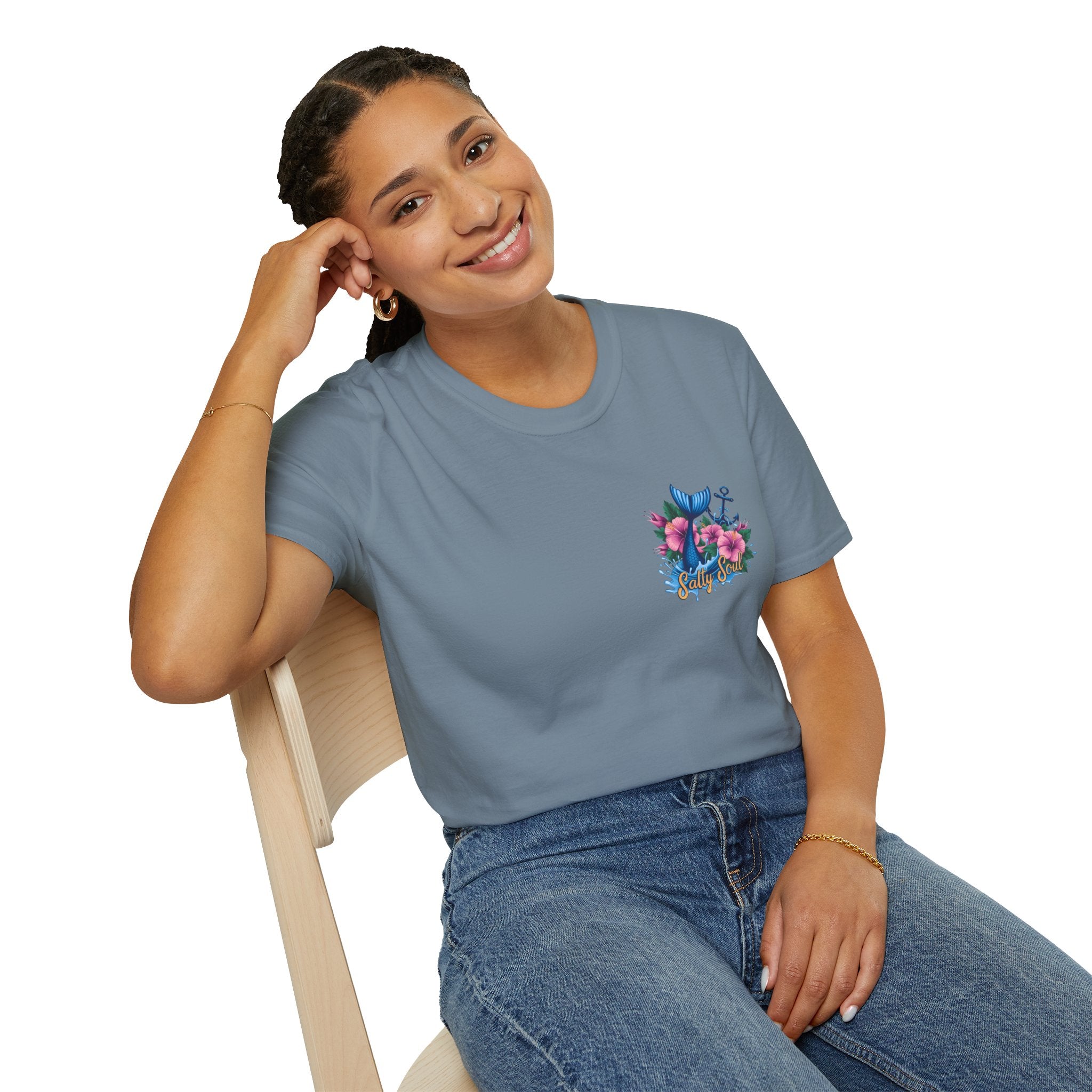 Salty Soul Mermaid Anchor Floral T-Shirt — Cute Beach Gift for Women Nautical Tee