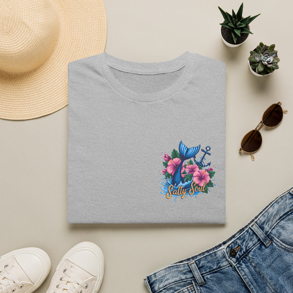 Salty Soul Mermaid Anchor Floral T-Shirt — Cute Beach Gift for Women Nautical Tee