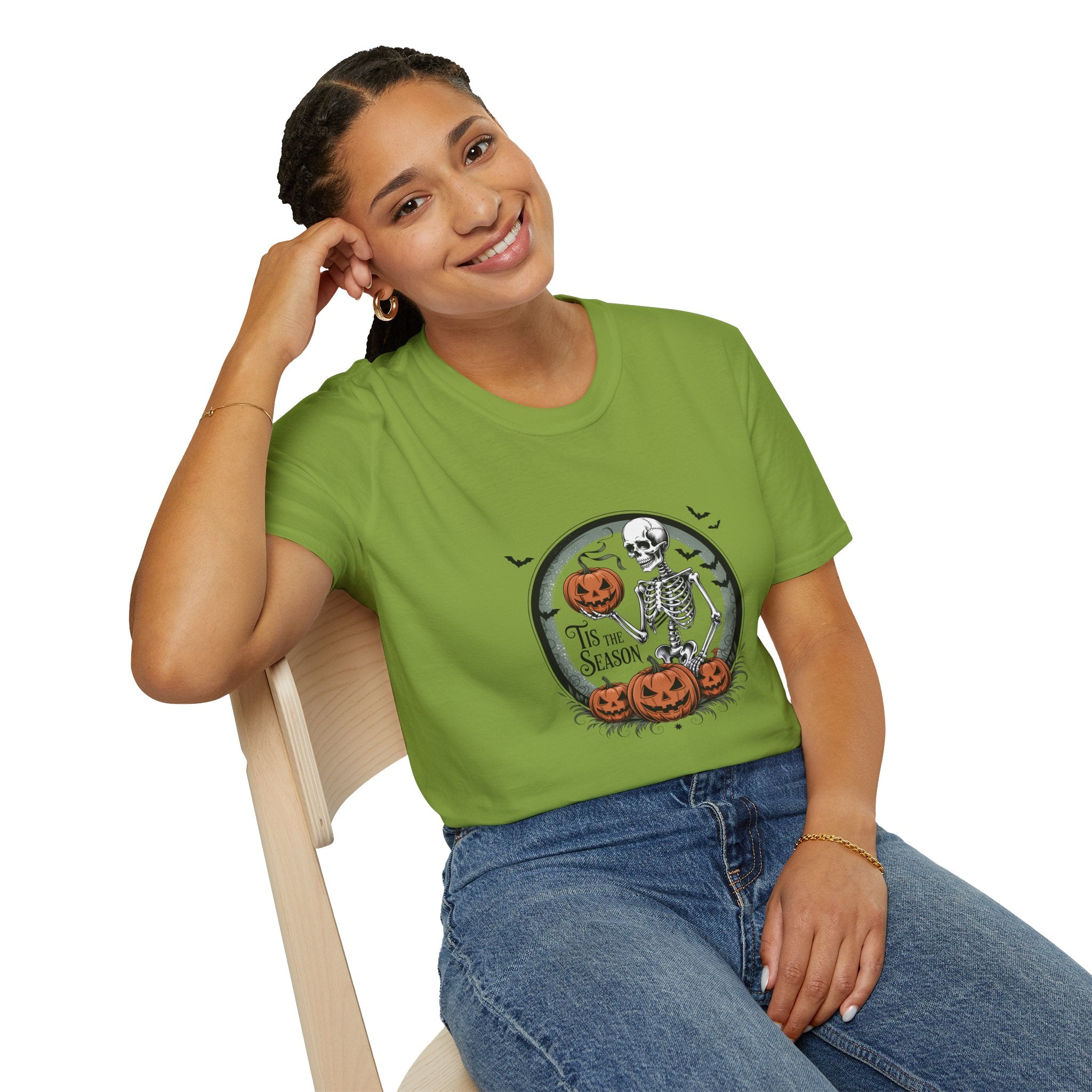 Tis the Season Skeleton Pumpkin T-Shirt — Funny Halloween Gift for Women Graphic Tee