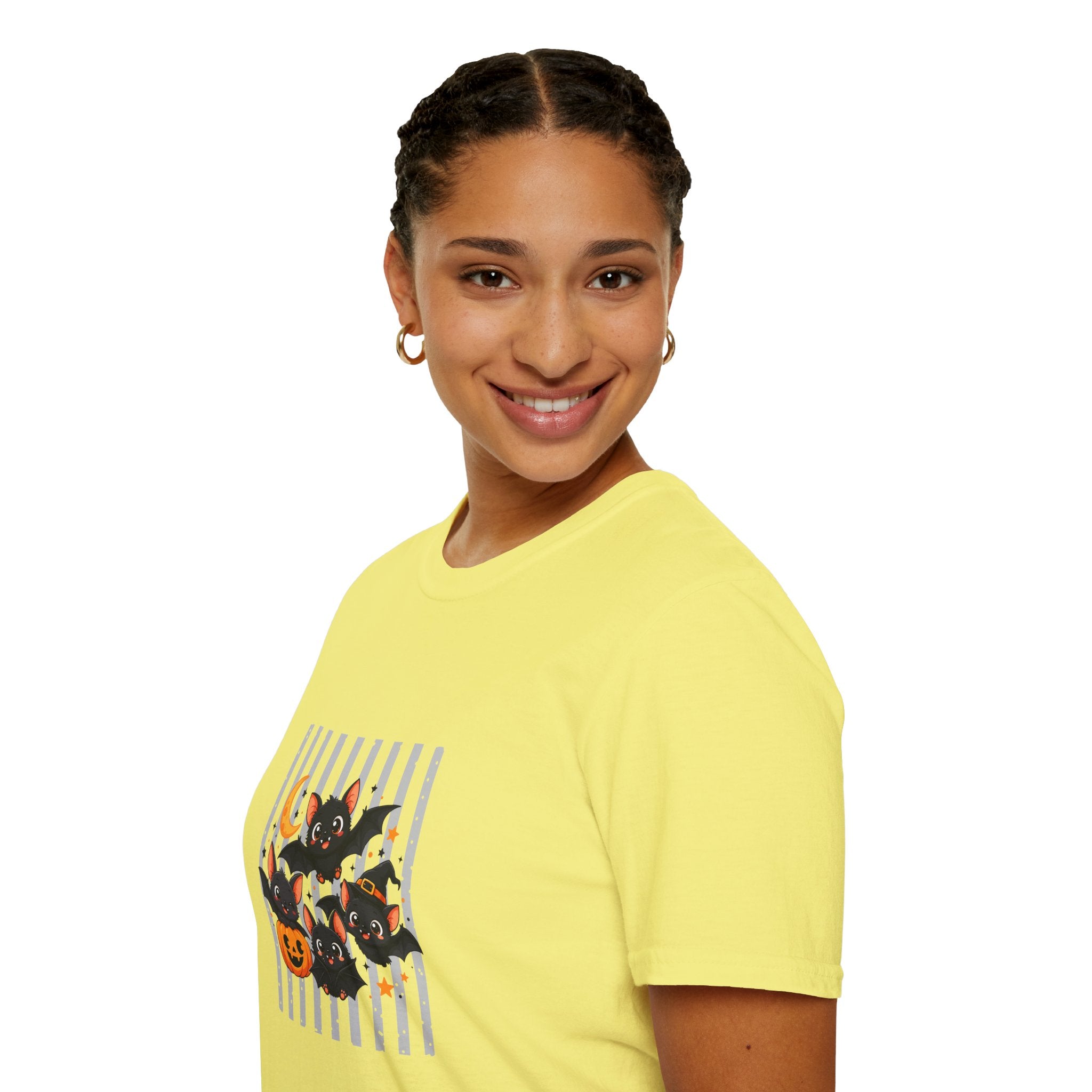 Halloween Bats Pumpkin Moon T-Shirt — Cute Spooky Gift for Women Graphic Tee