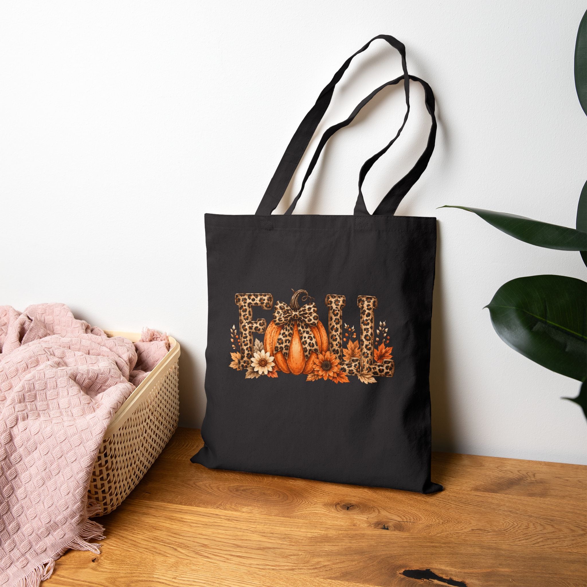 Fall Leopard Pumpkin Canvas Tote Bag — Cute Autumn Gift for Women Market Shopper