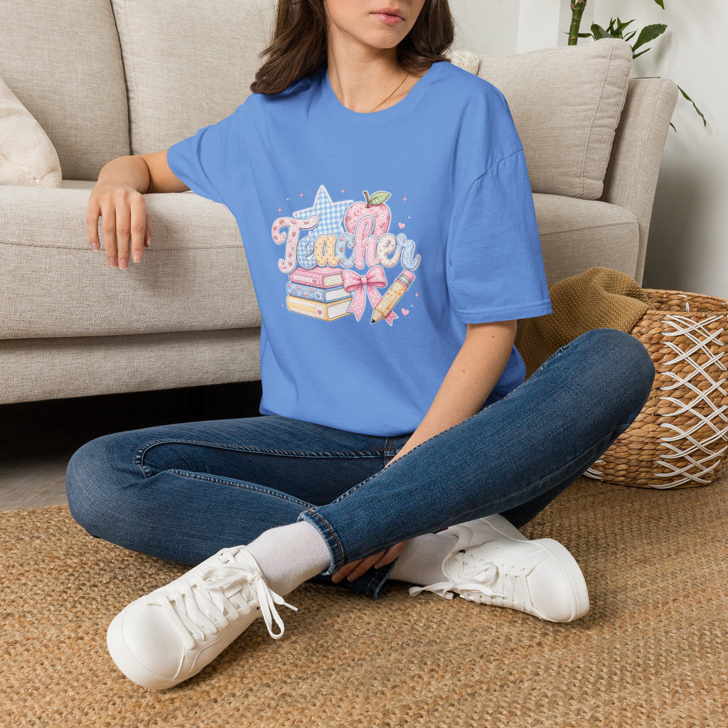 Cute Pastel Apple & Books Teacher T-Shirt — Funny Back-to-School Gift Graphic Tee