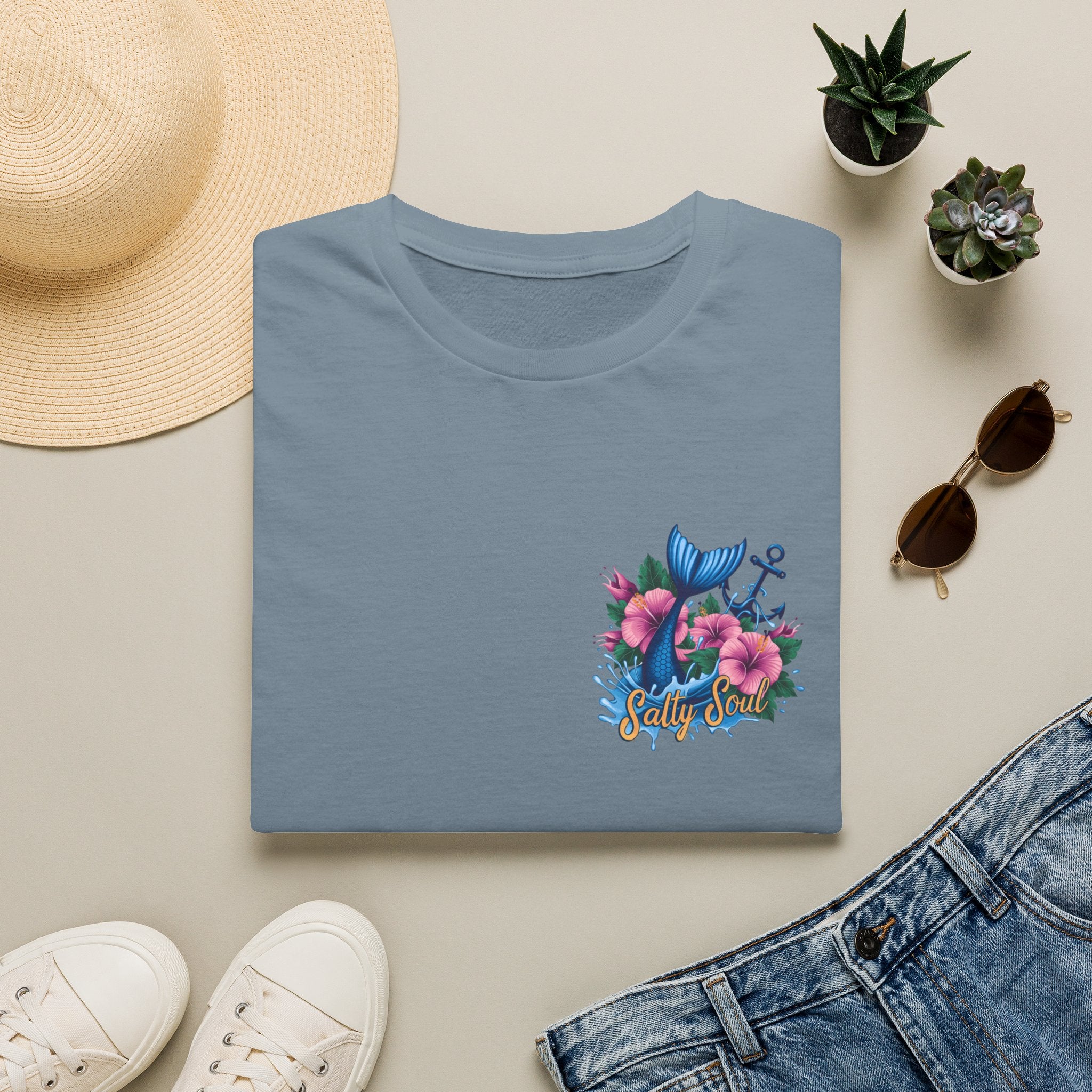 Salty Soul Mermaid Anchor Floral T-Shirt — Cute Beach Gift for Women Nautical Tee