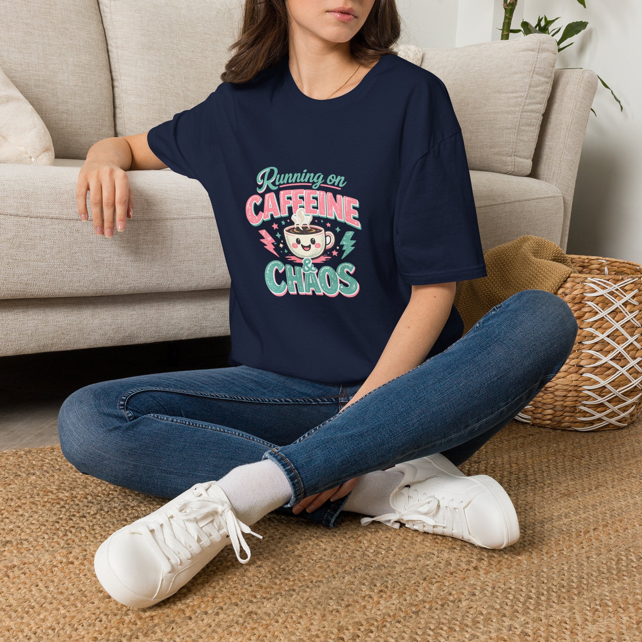 Running on Caffeine & Chaos T-Shirt — Funny Gift for Coffee Loving Moms Graphic Tee