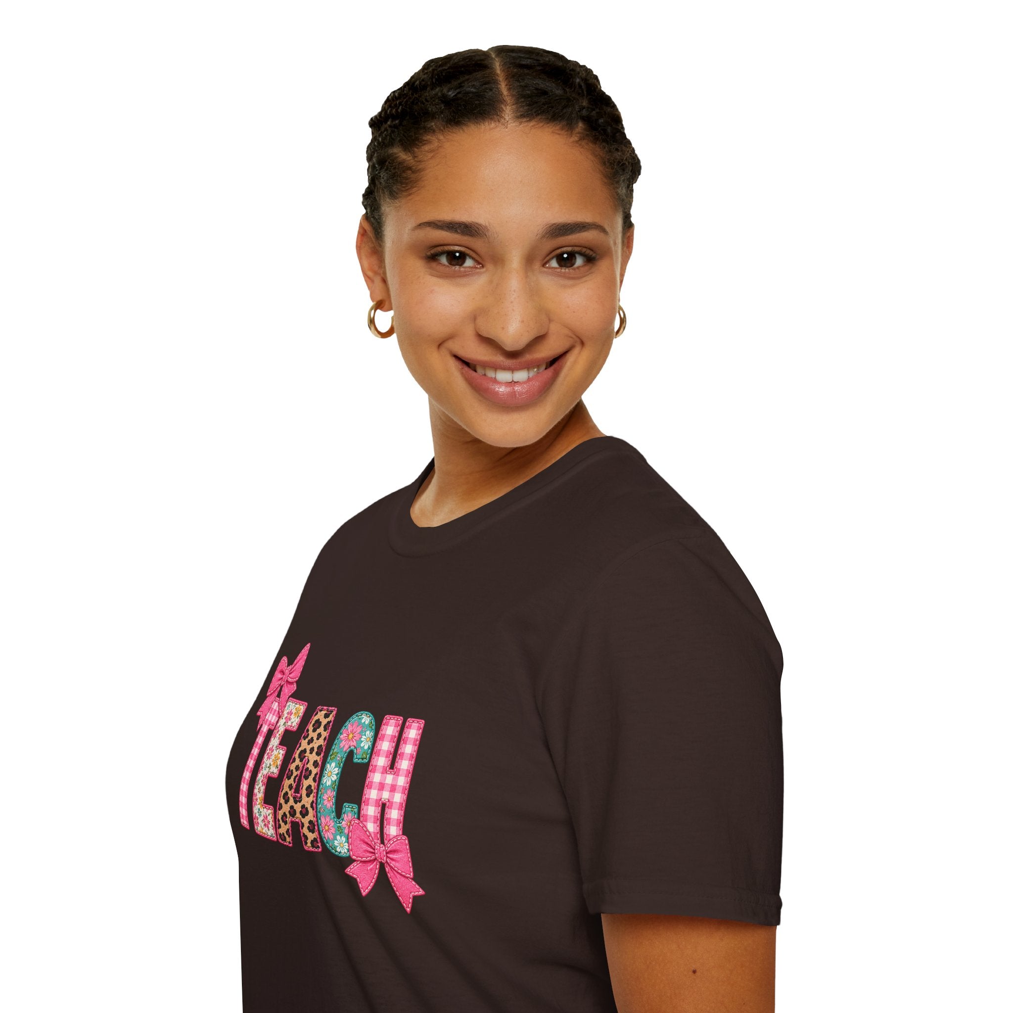 Floral Leopard TEACH T-Shirt — Cute Back-to-School Gift for Teachers Pink Bow Tee