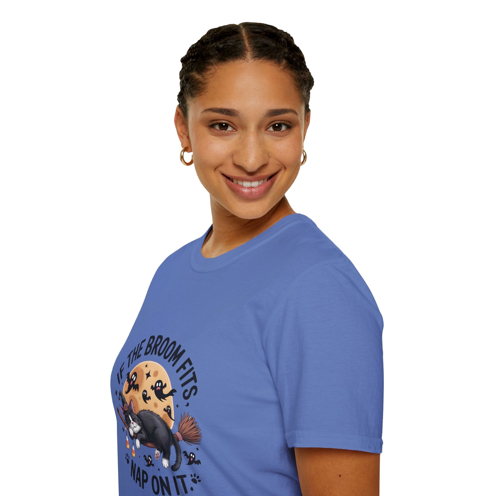 If the Broom Fits Nap on It Cat T-Shirt — Funny Halloween Gift for Women Witchy Tee
