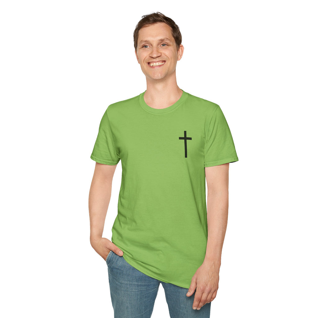 Man of Faith Rooted in Christ T-Shirt — Christian Gift for Him Flag & Cross Back Print Graphic Tee