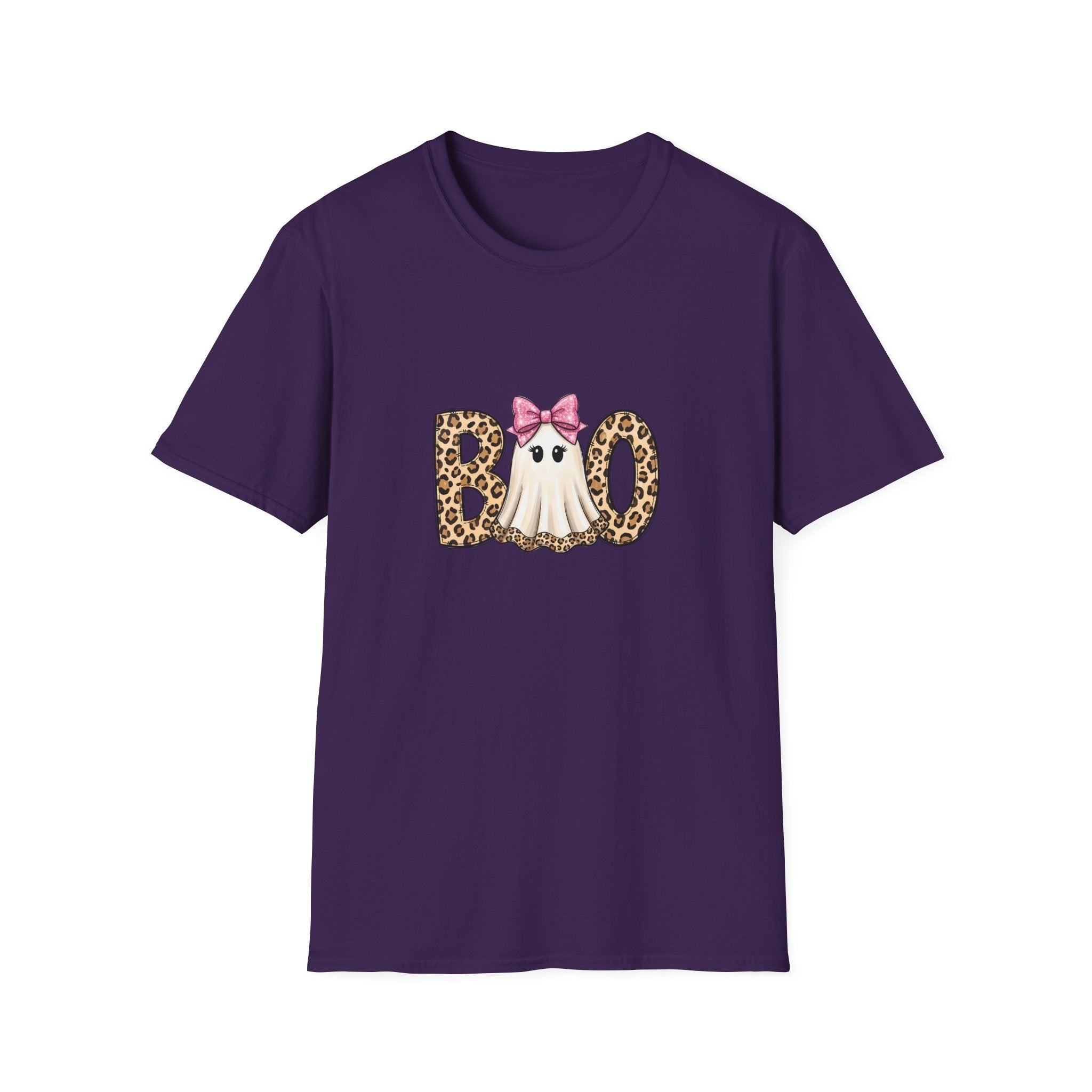 Boo Leopard Ghost T-Shirt — Cute Pink Bow Halloween Gift for Women Graphic Tee