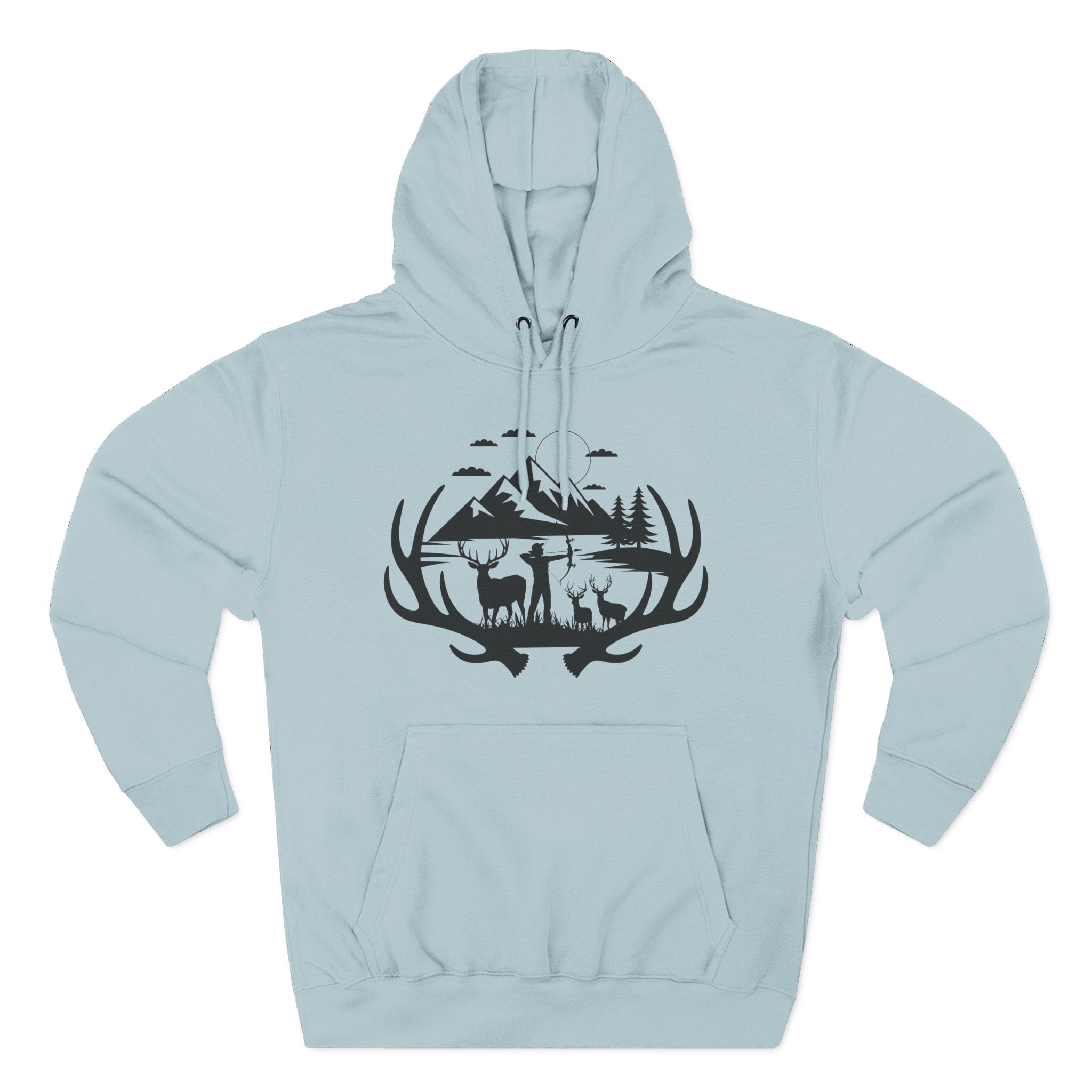 Deer Antler Mountain Hoodie — Rustic Outdoor Gift for Him Wildlife Graphic Pullover