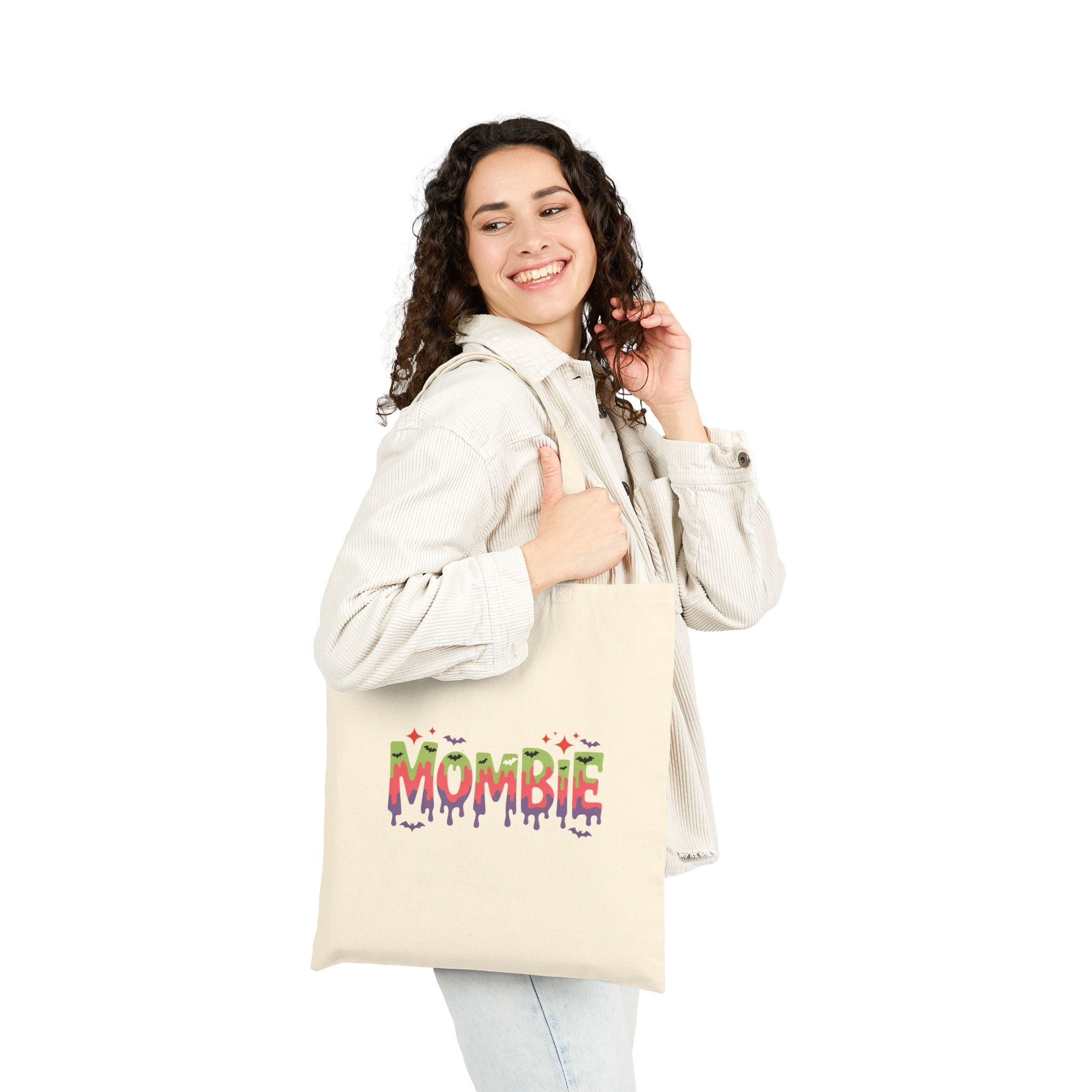 Mombie Canvas Tote Bag — Funny Zombie Mom Halloween Gift for Her Grocery Shopper