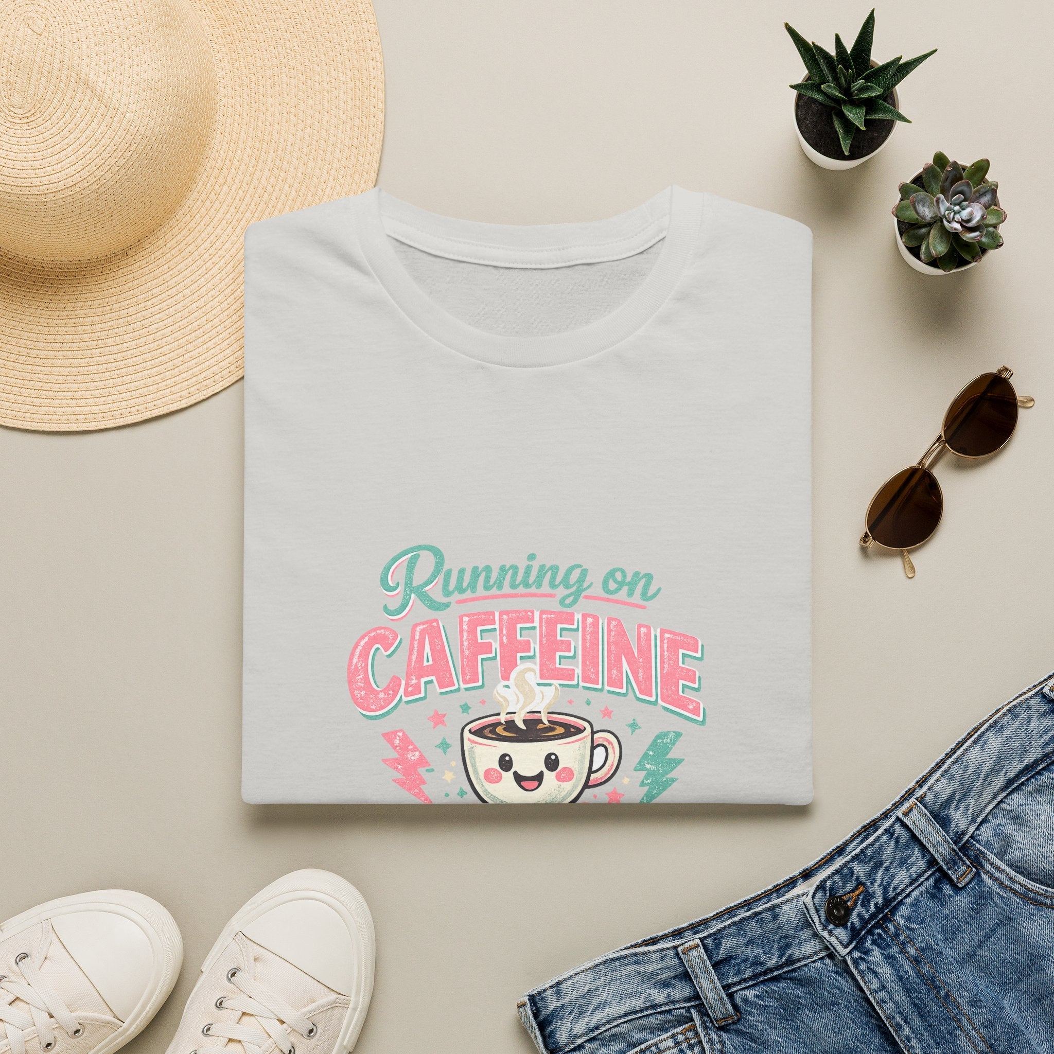 Running on Caffeine & Chaos T-Shirt — Funny Gift for Coffee Loving Moms Graphic Tee