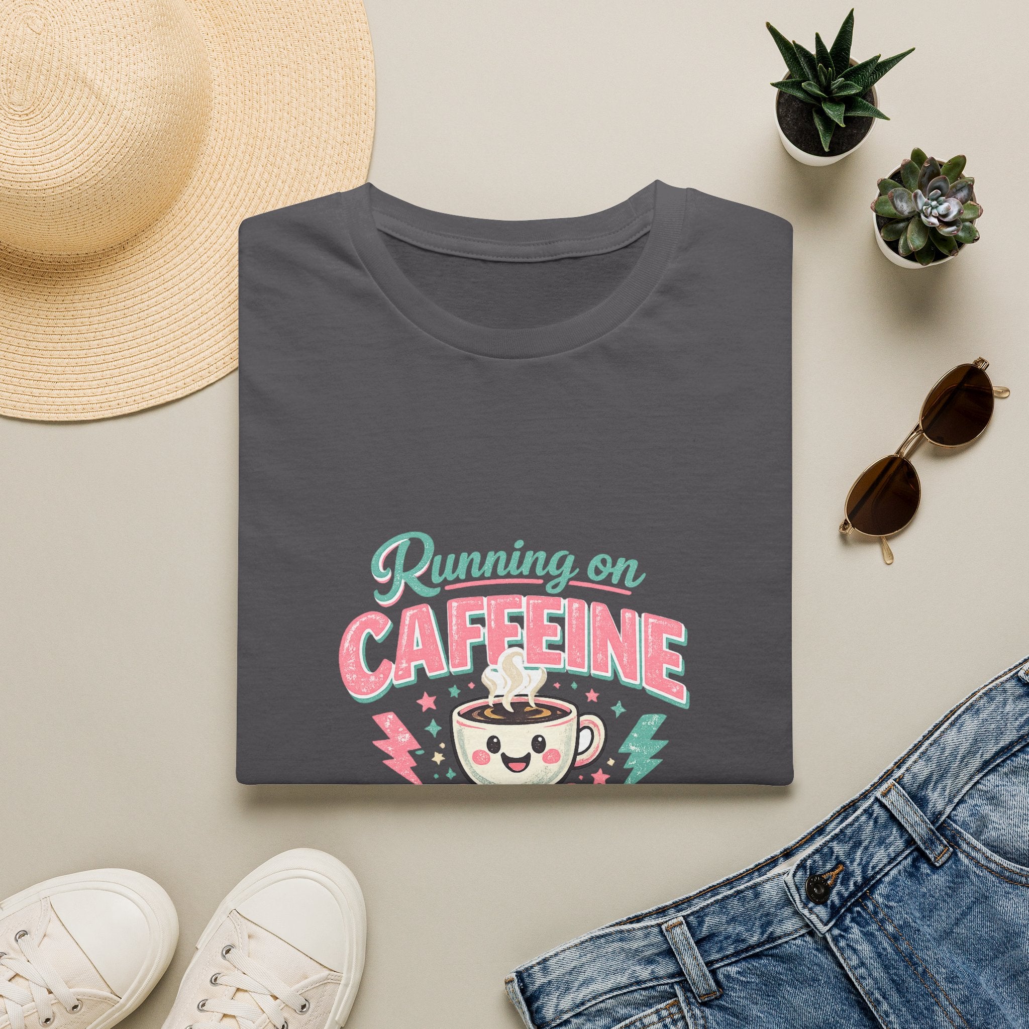 Running on Caffeine & Chaos T-Shirt — Funny Gift for Coffee Loving Moms Graphic Tee