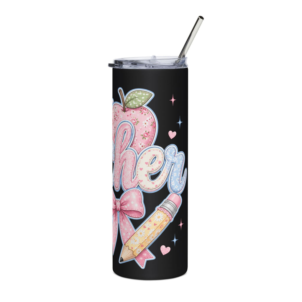 Cute Pastel Books & Apple Teacher Tumbler — Cute Appreciation Gift for Teachers 20oz