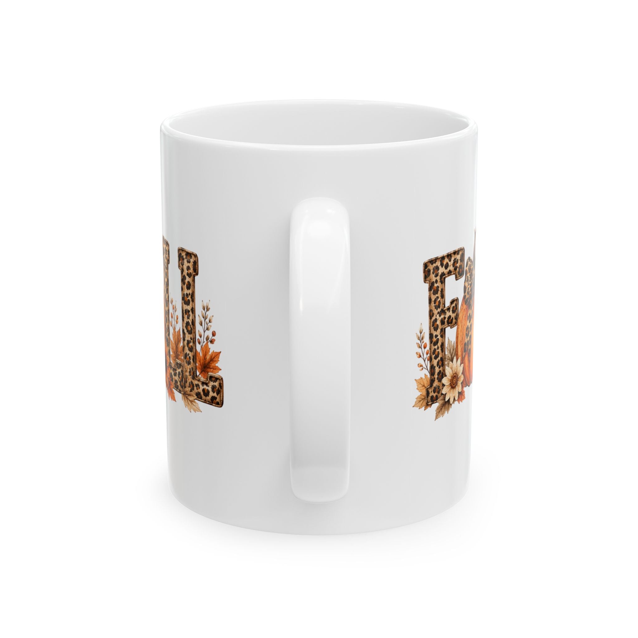 Fall Floral Leopard Sunflower Mug — Cute Autumn Gift Ceramic Coffee Cup 11oz 15oz