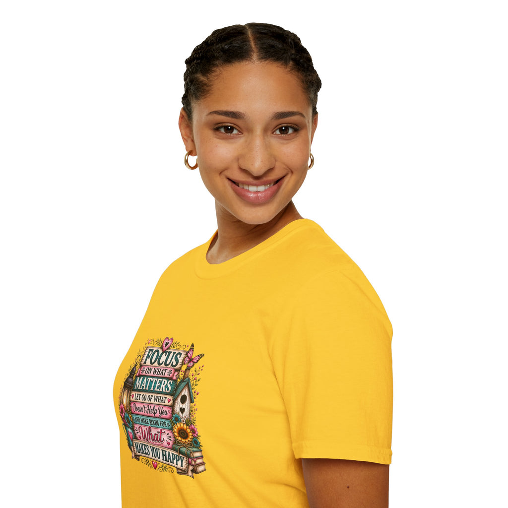 Focus on What Matters Floral T-Shirt — Inspirational Motivational Gift for Women Tee