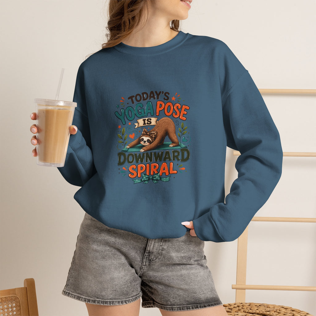 Downward Spiral Sloth Sweatshirt — Funny Lazy Gift for Her Yoga Pose Crewneck