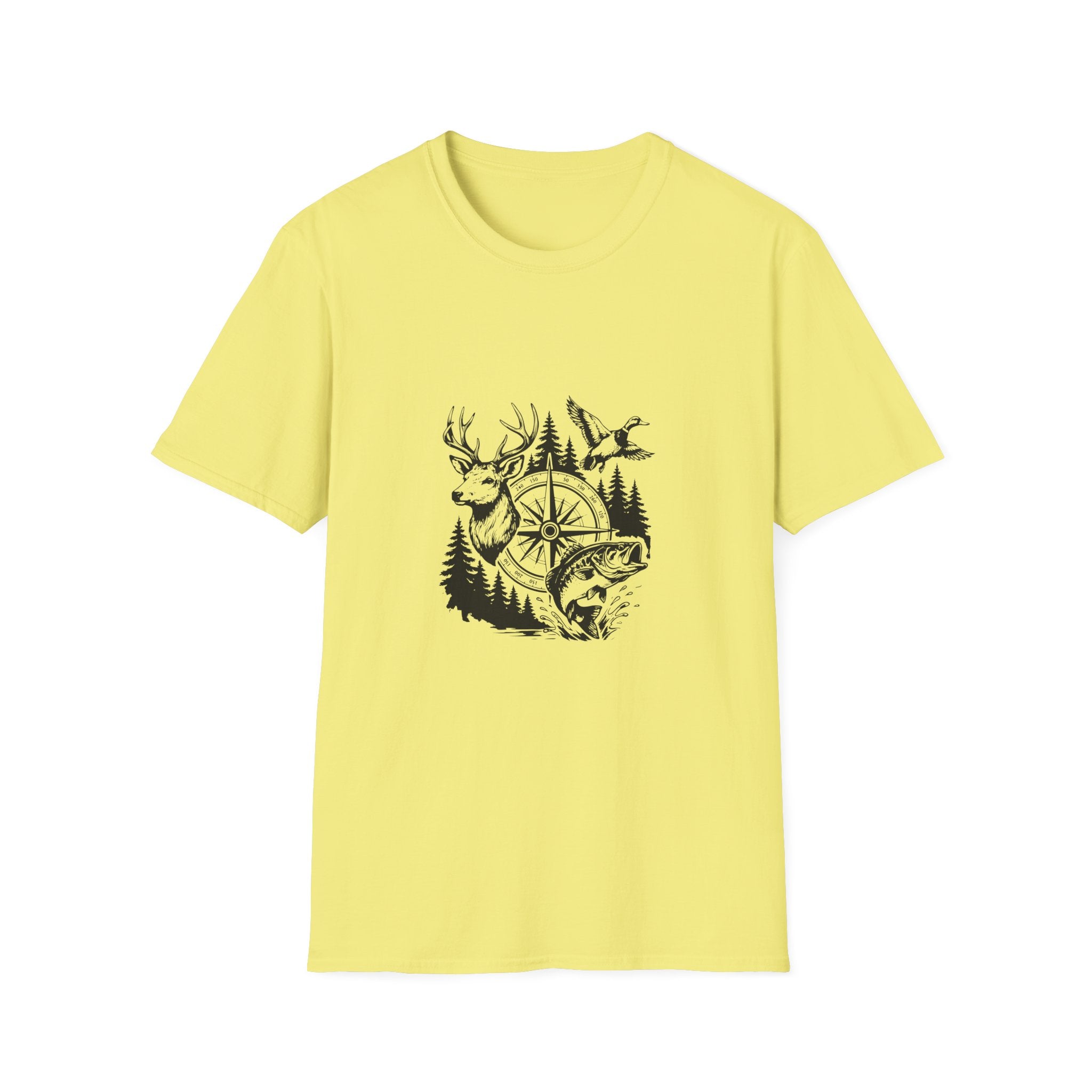 Outdoor Wildlife Compass T-Shirt — Deer Duck & Fish Nature Gift for Hunters