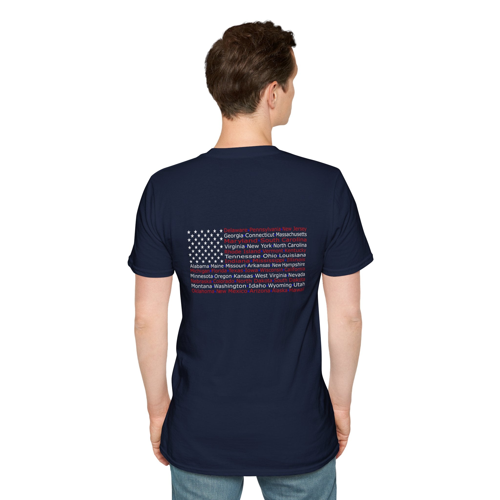 United American Flag T-Shirt — Patriotic Gift for Him Red Chest Graphic Tee