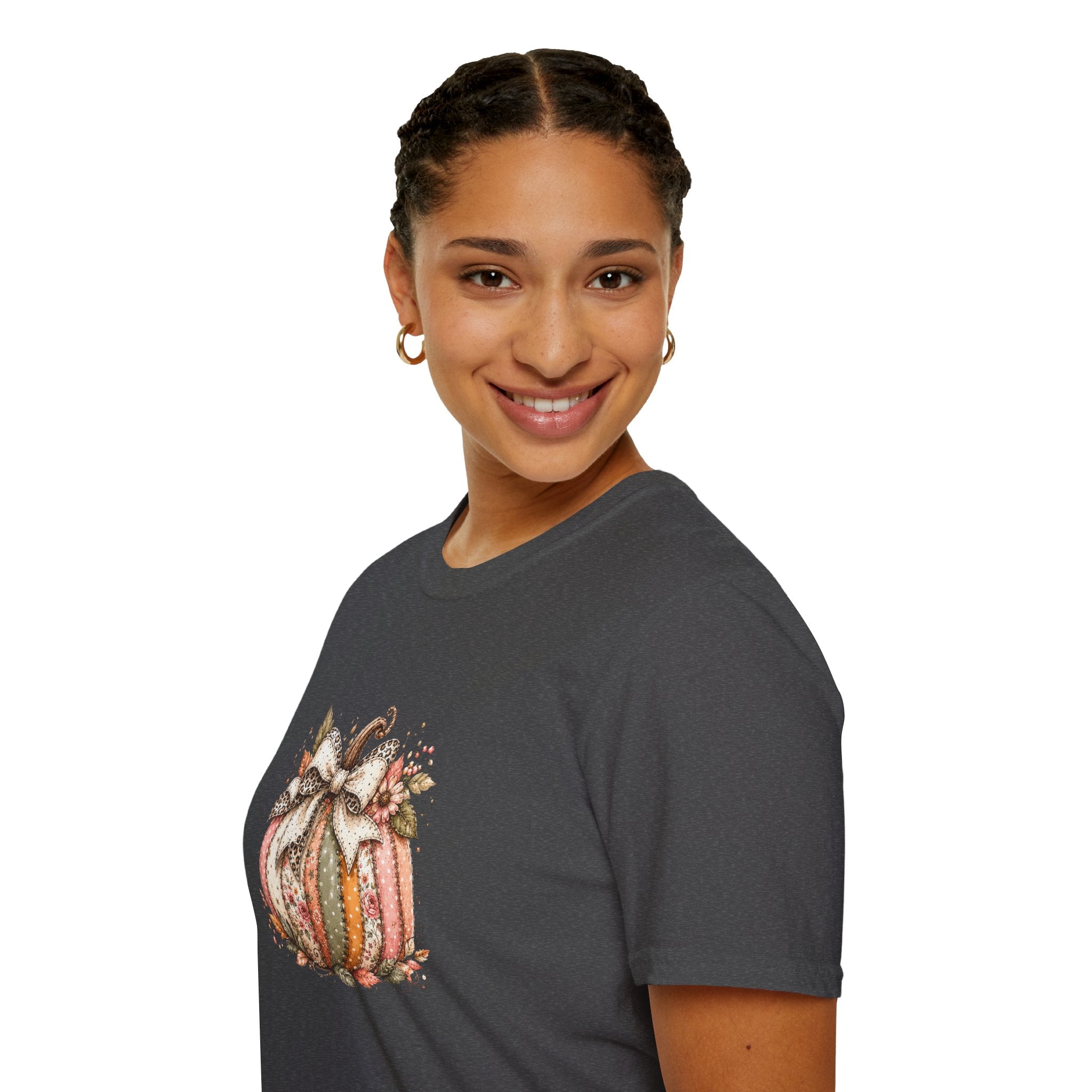 Autumn Floral Pumpkin Leopard Bow T-Shirt — Cute Fall Gift for Women Graphic Tee