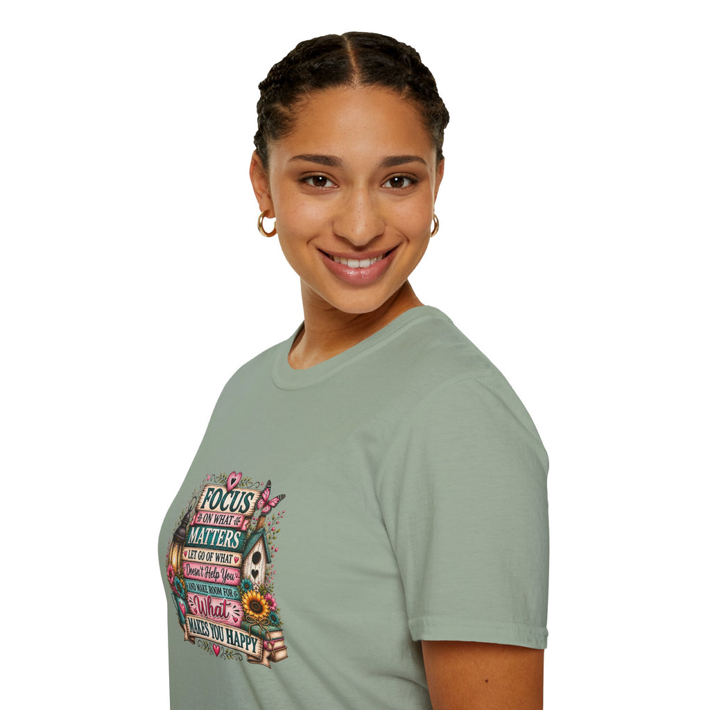 Focus on What Matters Floral T-Shirt — Inspirational Motivational Gift for Women Tee