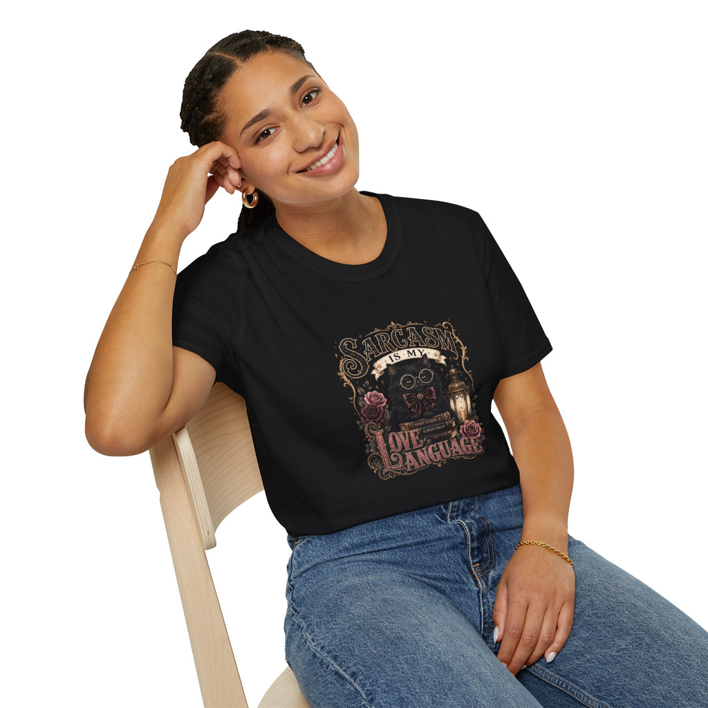 Sarcasm Is My Love Language Cat T-Shirt — Funny Gift for Her Vintage Graphic Tee