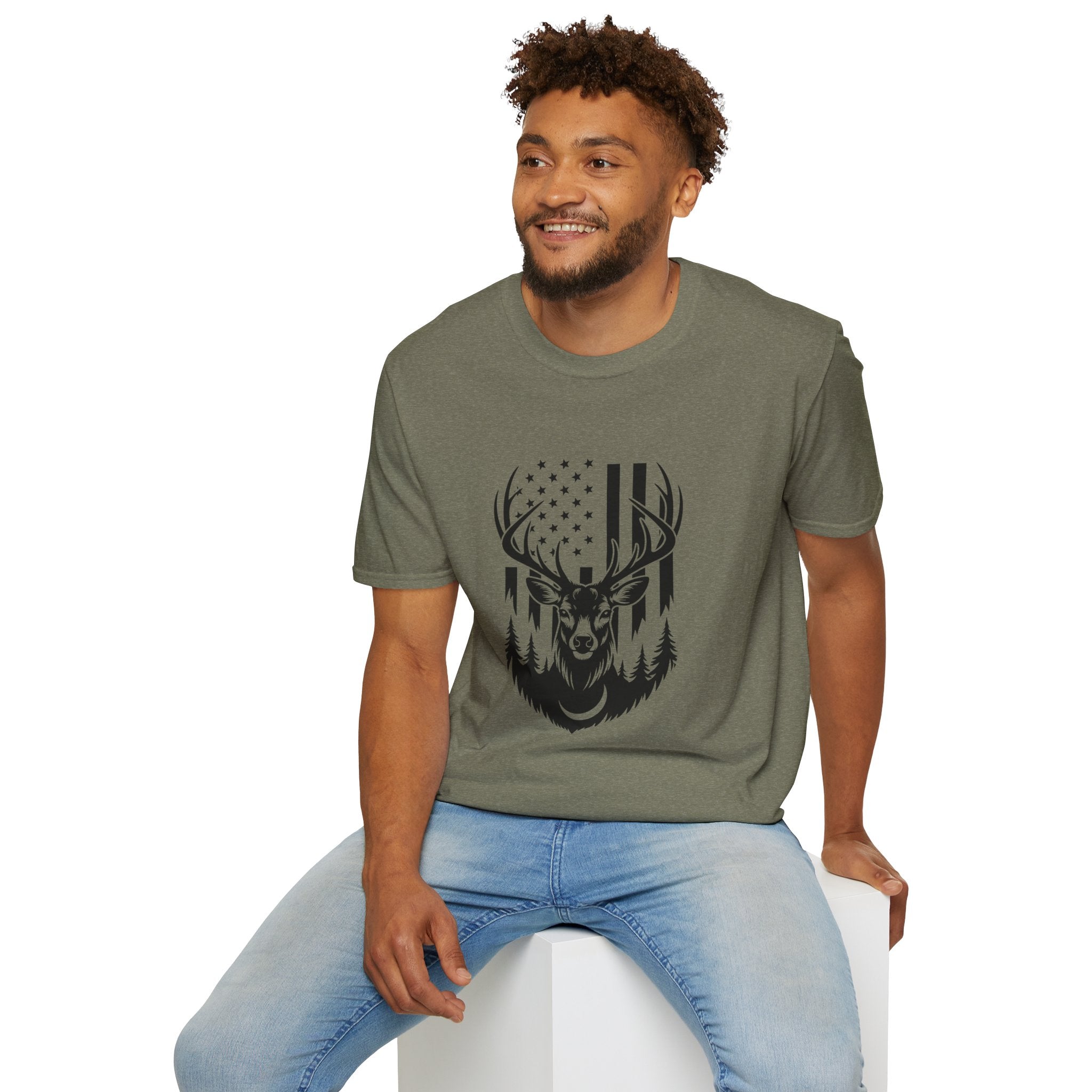 Rustic American Flag Buck T-Shirt — Patriotic Hunting Gift for Men Wildlife Tee