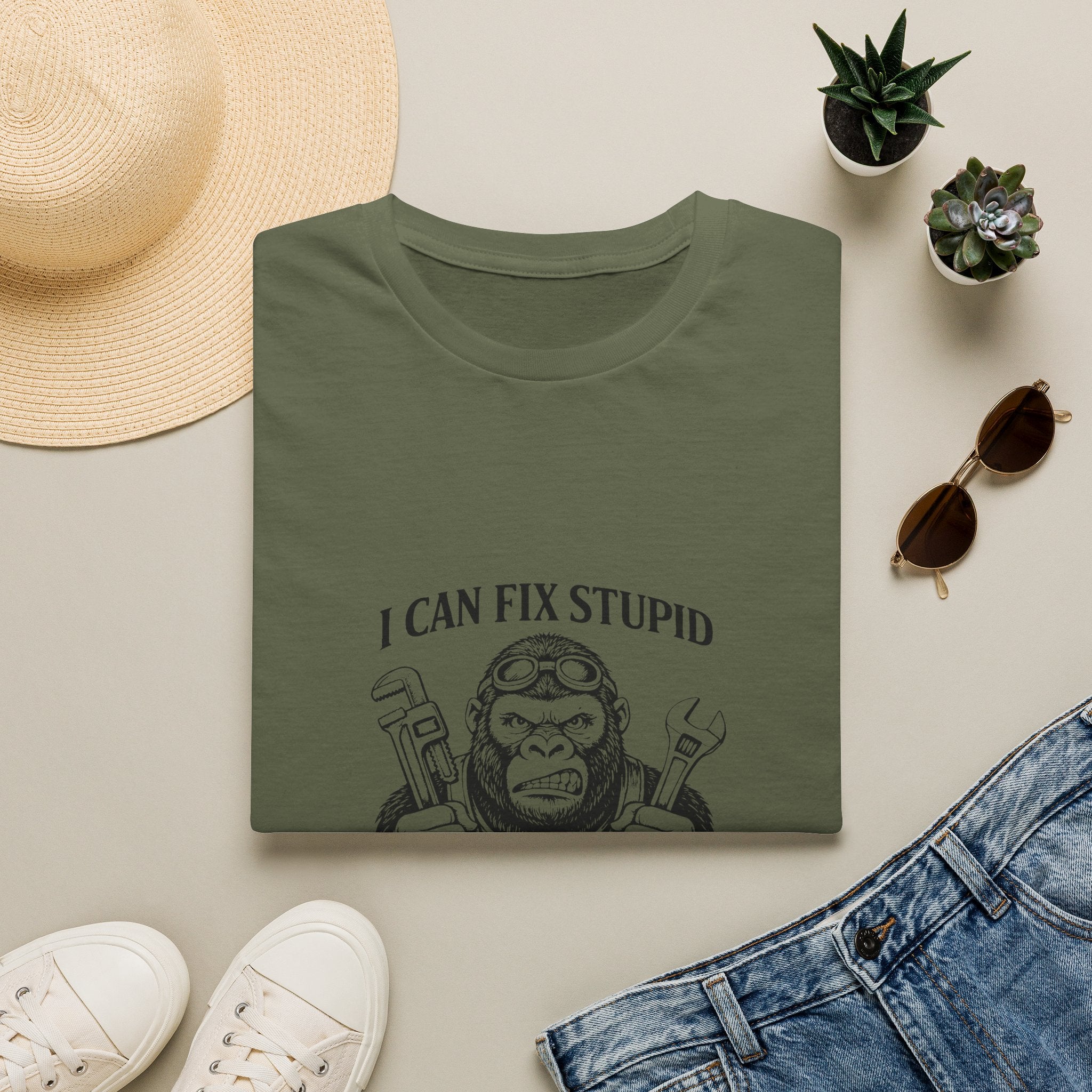 I Can Fix Stupid T-Shirt — Funny Mechanic Gift for Him Monkey Graphic Tee