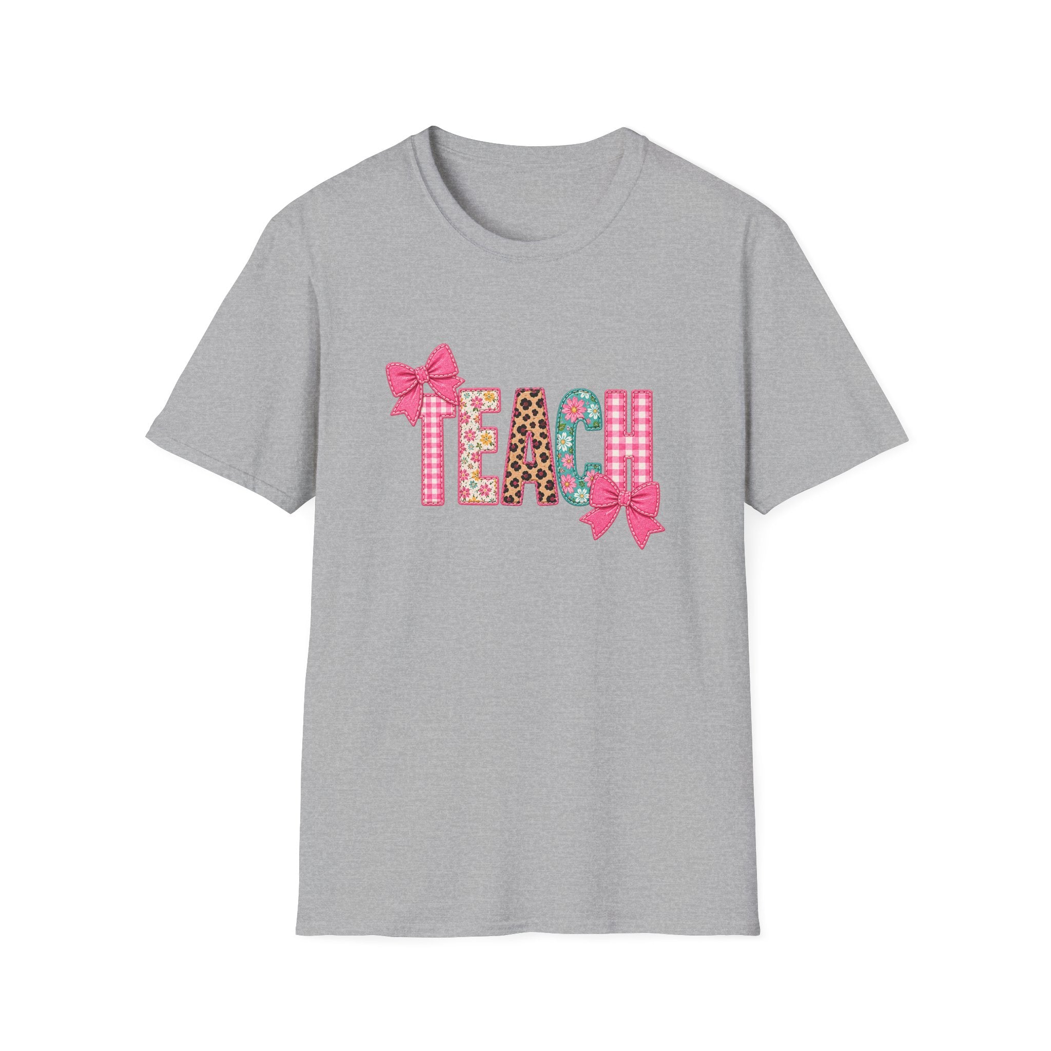 Floral Leopard TEACH T-Shirt — Cute Back-to-School Gift for Teachers Pink Bow Tee