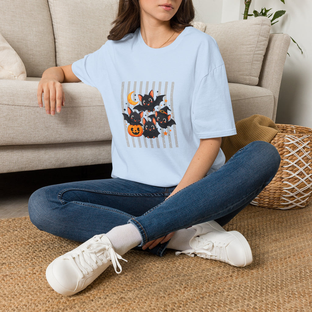 Halloween Bats Pumpkin Moon T-Shirt — Cute Spooky Gift for Women Graphic Tee