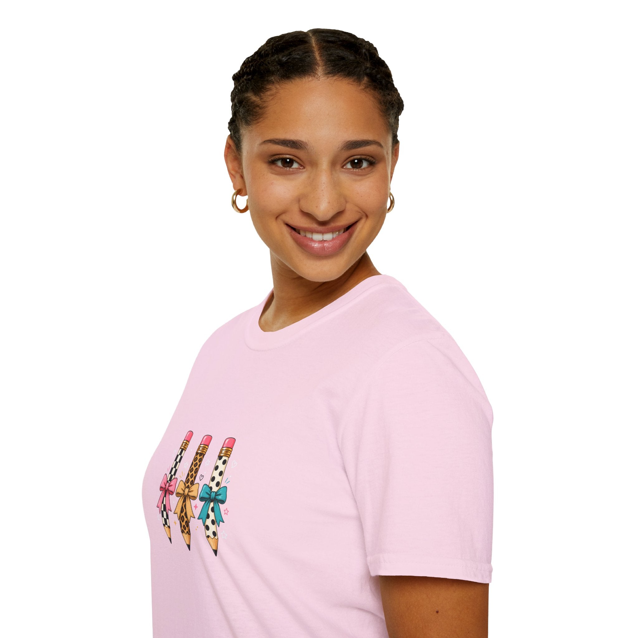 Pencil Trio Graphic T-Shirt — Cute Patterned Pencils with Bows