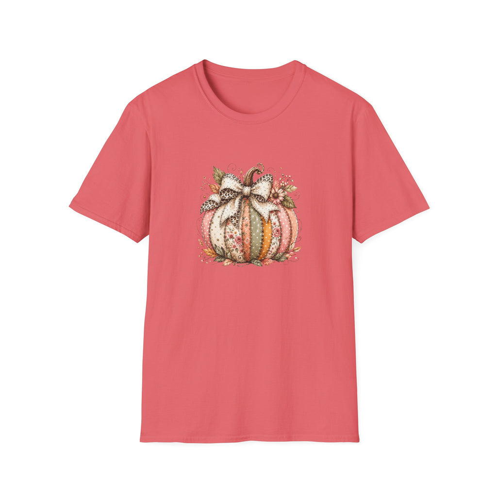 Autumn Floral Pumpkin Leopard Bow T-Shirt — Cute Fall Gift for Women Graphic Tee