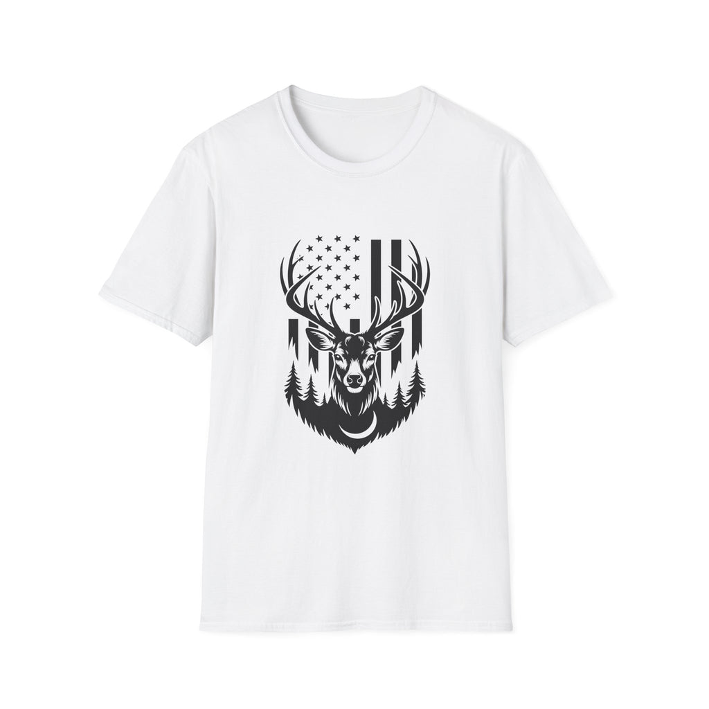 Rustic American Flag Buck T-Shirt — Patriotic Hunting Gift for Men Wildlife Tee