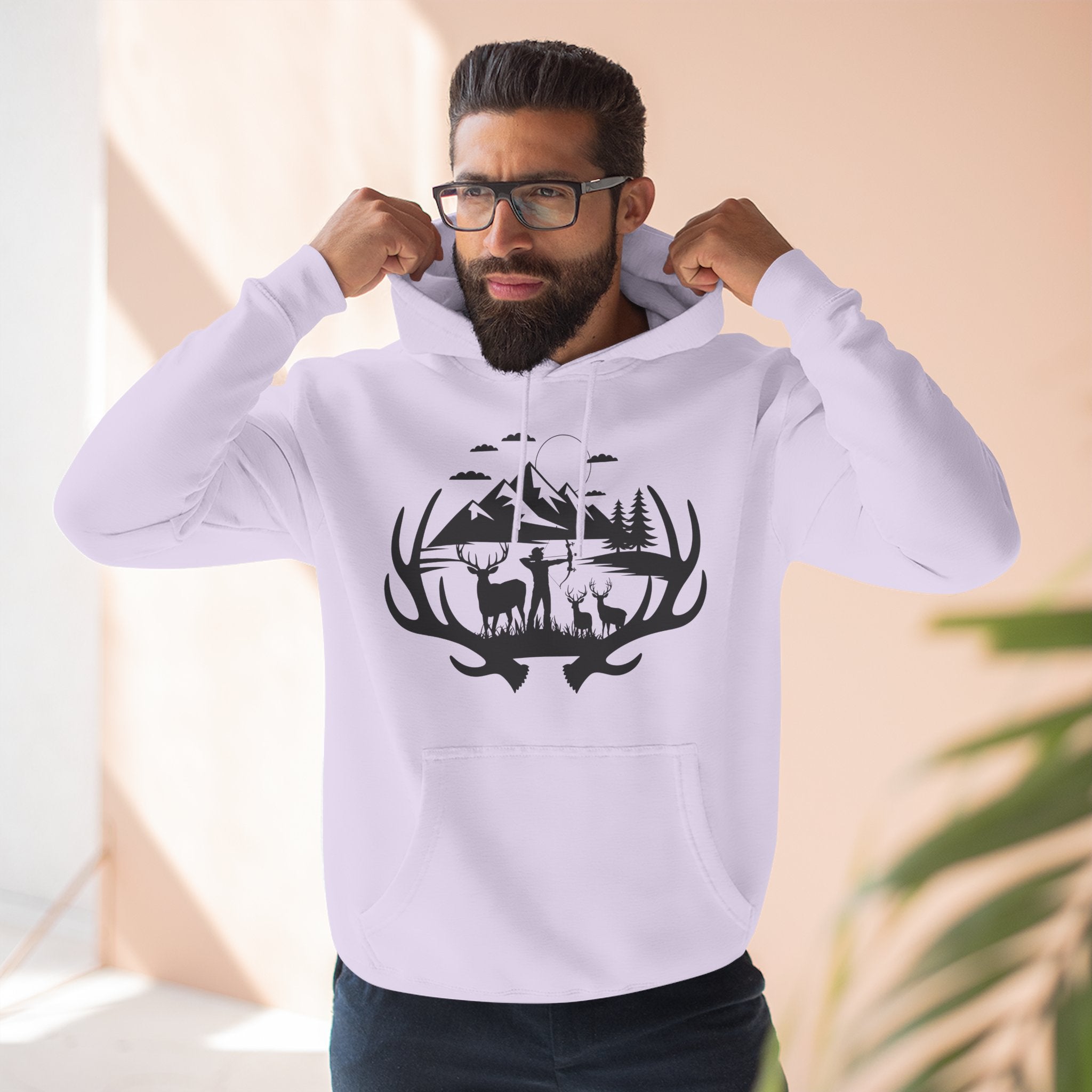 Deer Antler Mountain Hoodie — Rustic Outdoor Gift for Him Wildlife Graphic Pullover