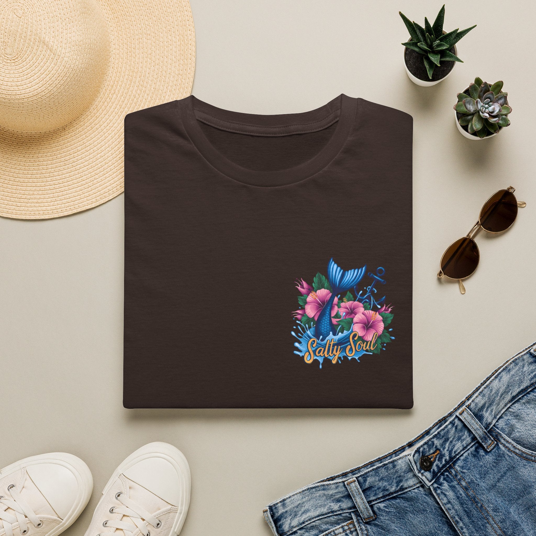 Salty Soul Mermaid Anchor Floral T-Shirt — Cute Beach Gift for Women Nautical Tee