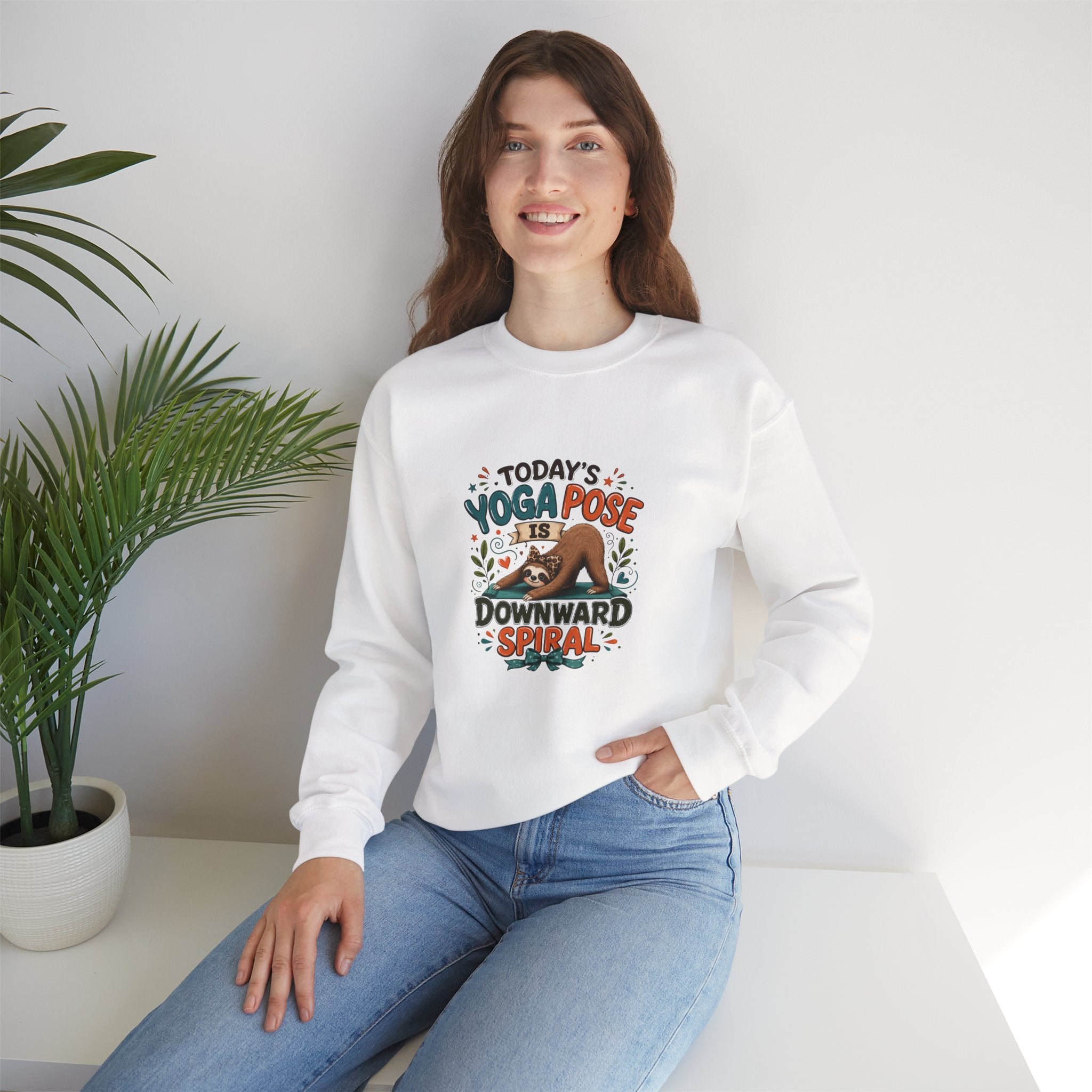 Downward Spiral Sloth Sweatshirt — Funny Lazy Gift for Her Yoga Pose Crewneck