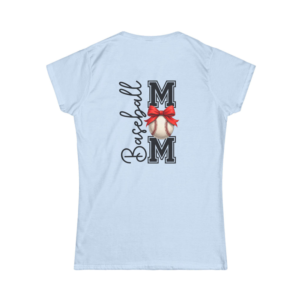 Baseball Mom Script T-Shirt — Cute Bow Gift for Sports Moms Game Day Tee
