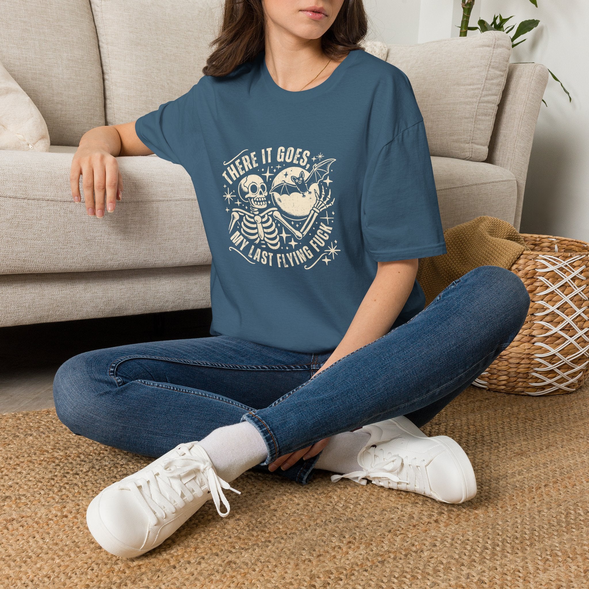 There It Goes Skull Moon & Bat T-Shirt — Cute Halloween Gift for Women Graphic Tee