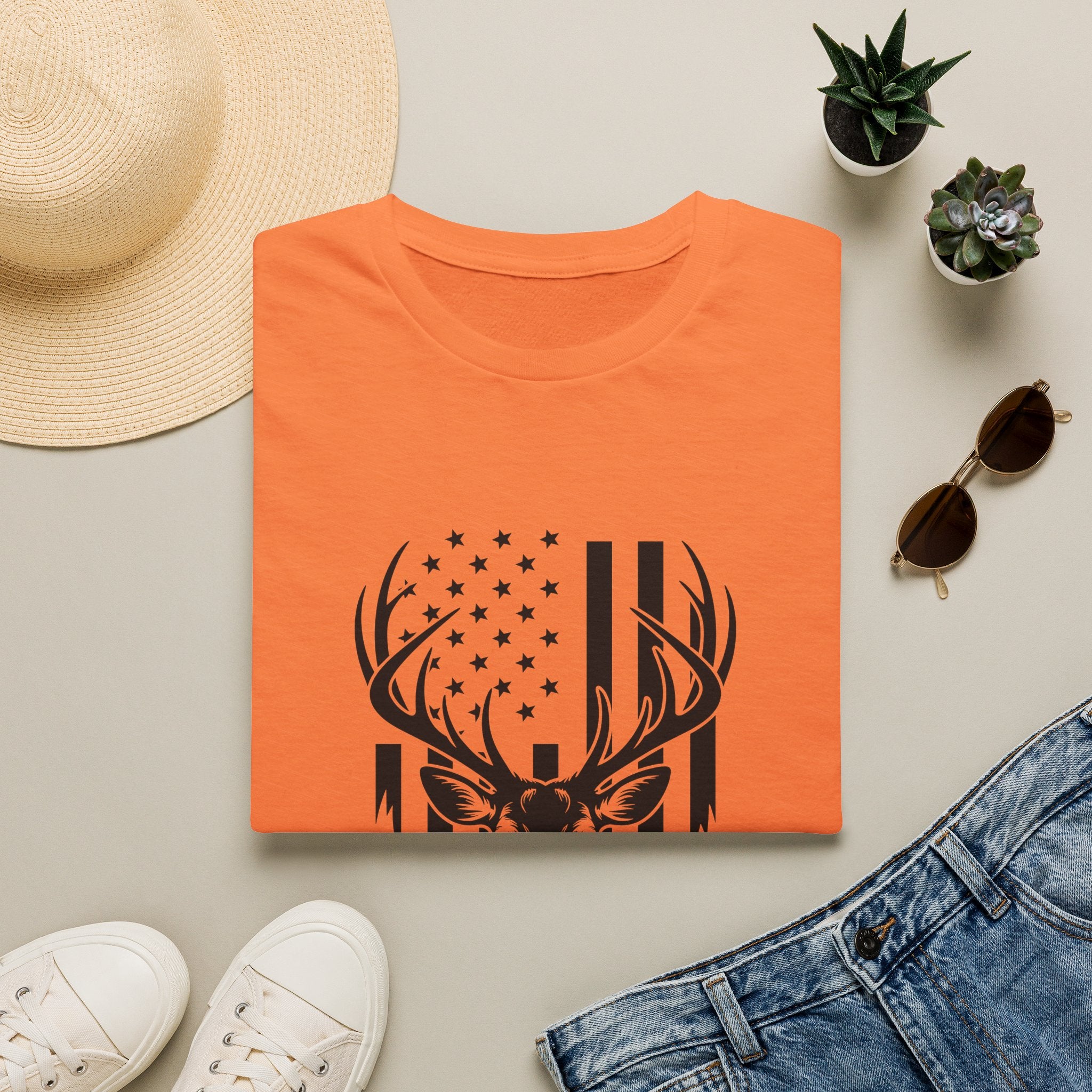 Rustic American Flag Buck T-Shirt — Patriotic Hunting Gift for Men Wildlife Tee