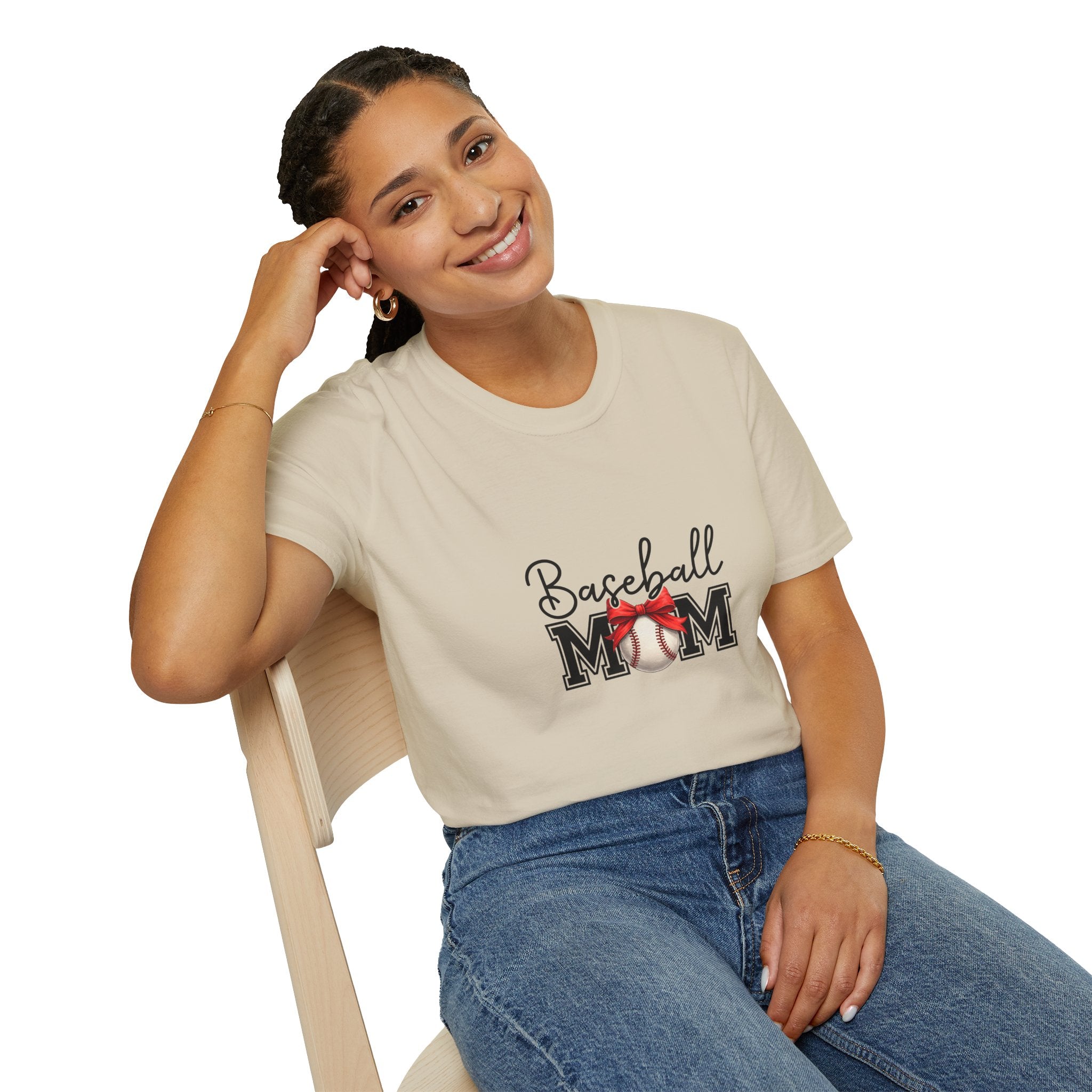 Baseball Mom T-Shirt — Cute Red Bow Gift for Sports Moms Game Day Graphic Tee