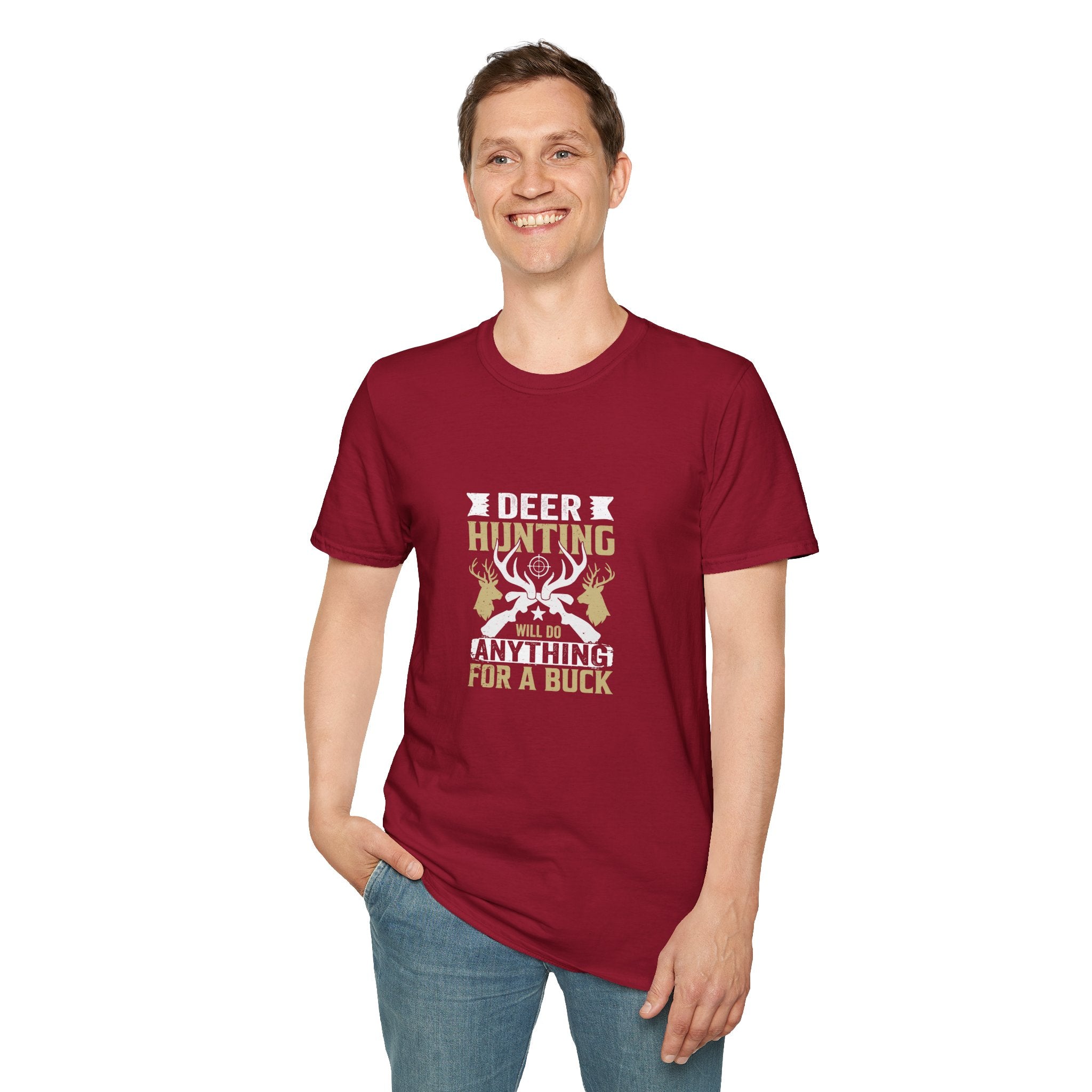 Will Do Anything for a Buck Deer T-Shirt — Funny Hunting Gift for Men Graphic Tee