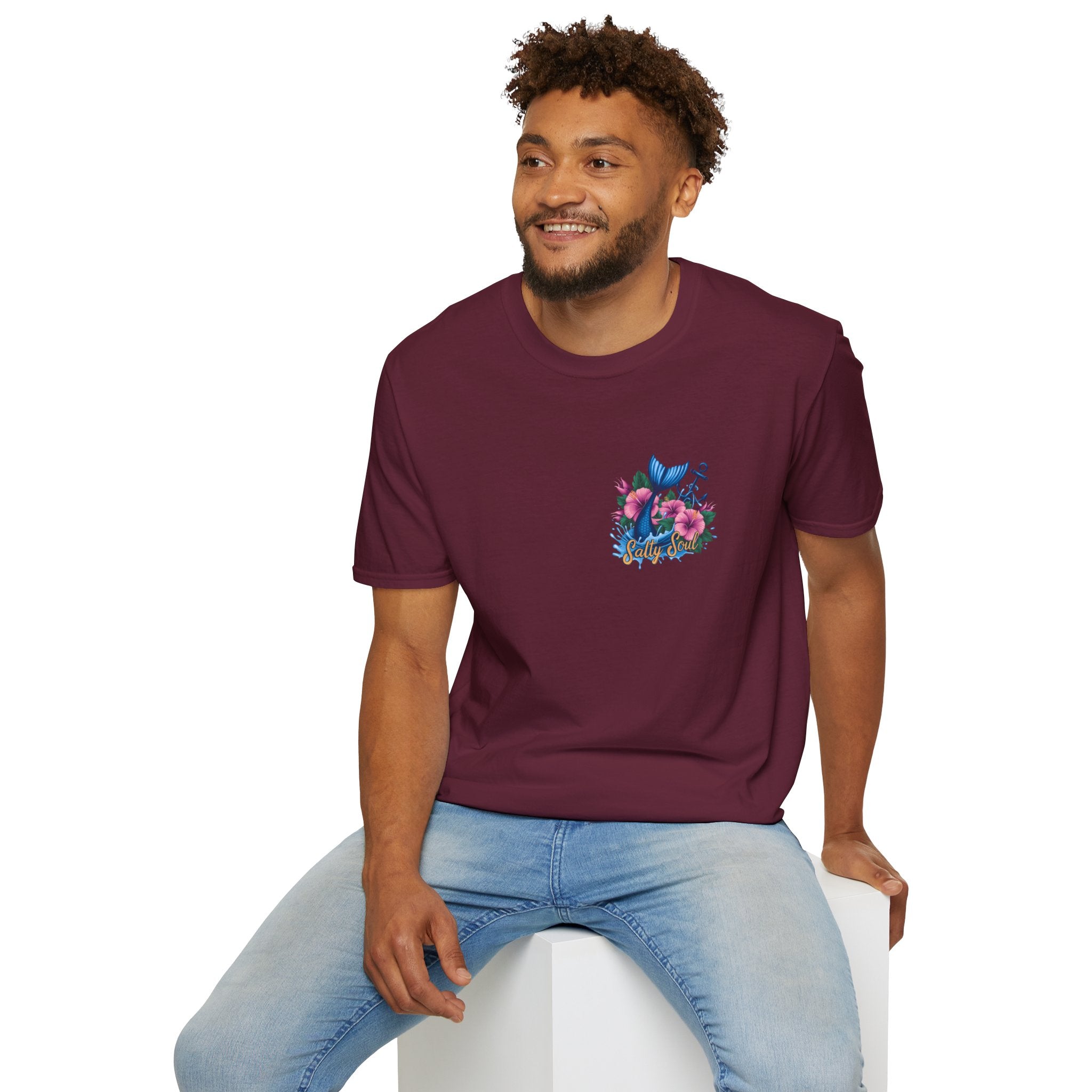 Salty Soul Mermaid Anchor Floral T-Shirt — Cute Beach Gift for Women Nautical Tee